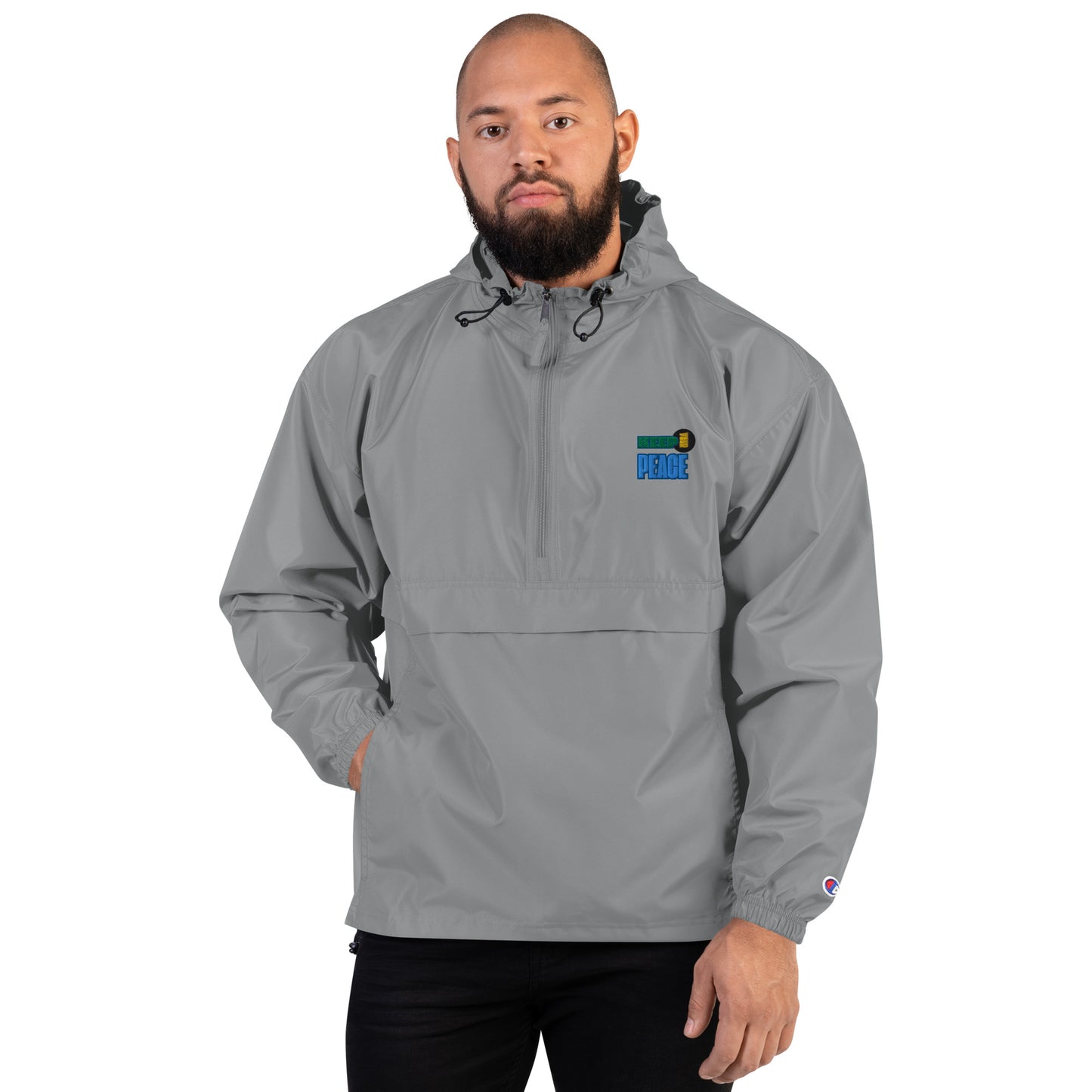 Embroidered Champion Packable Jacket-KEEP YOUR PEACE