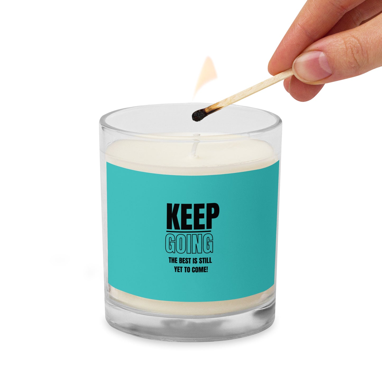 Glass Jar Soy Wax  Candle-KEEP GOING (TURQUOISE)