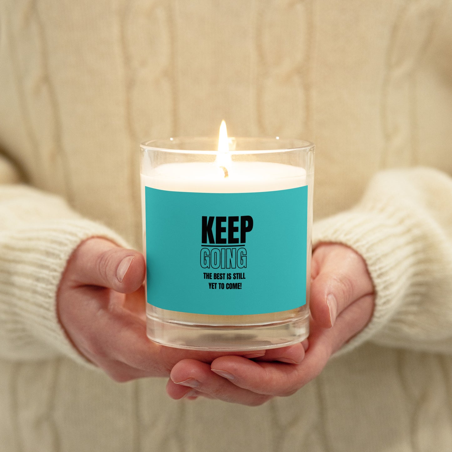 Glass Jar Soy Wax  Candle-KEEP GOING (TURQUOISE)