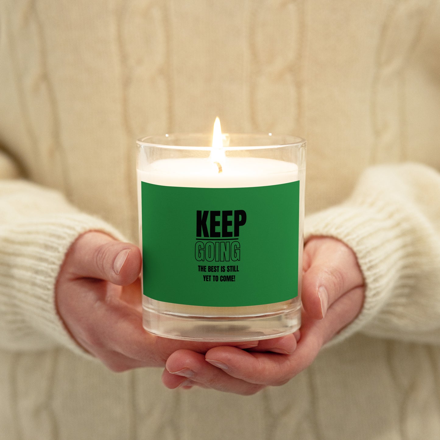 Glass Jar Soy Wax Candle-KEEP GOING (GREEN)