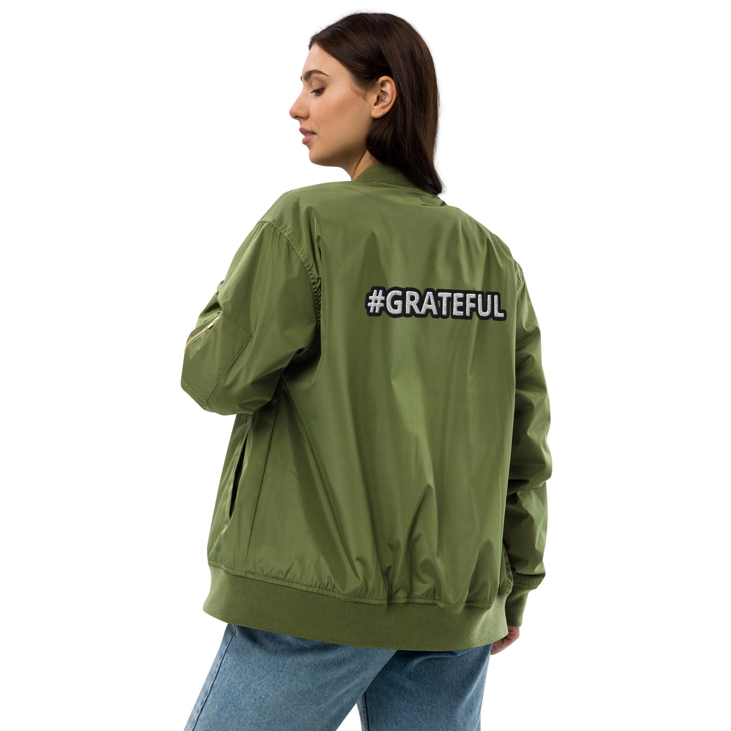 Premium Recycled Bomber Jacket-#GRATEFUL