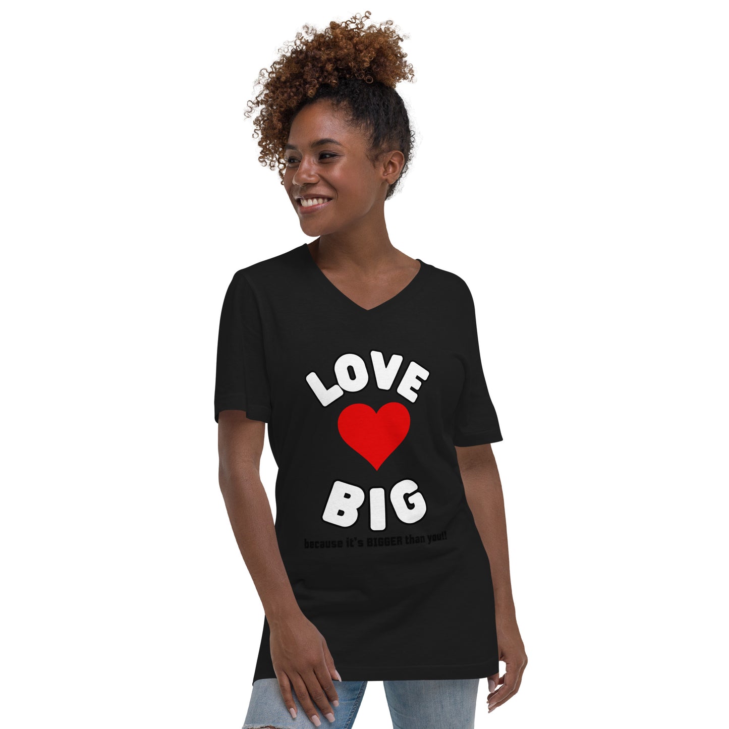 Unisex Short Sleeve V-Neck T-Shirt-LOVE BIG