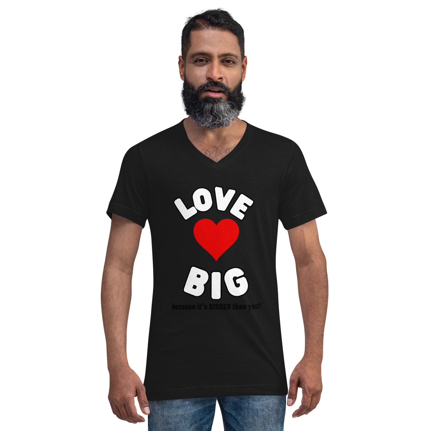 Unisex Short Sleeve V-Neck T-Shirt-LOVE BIG