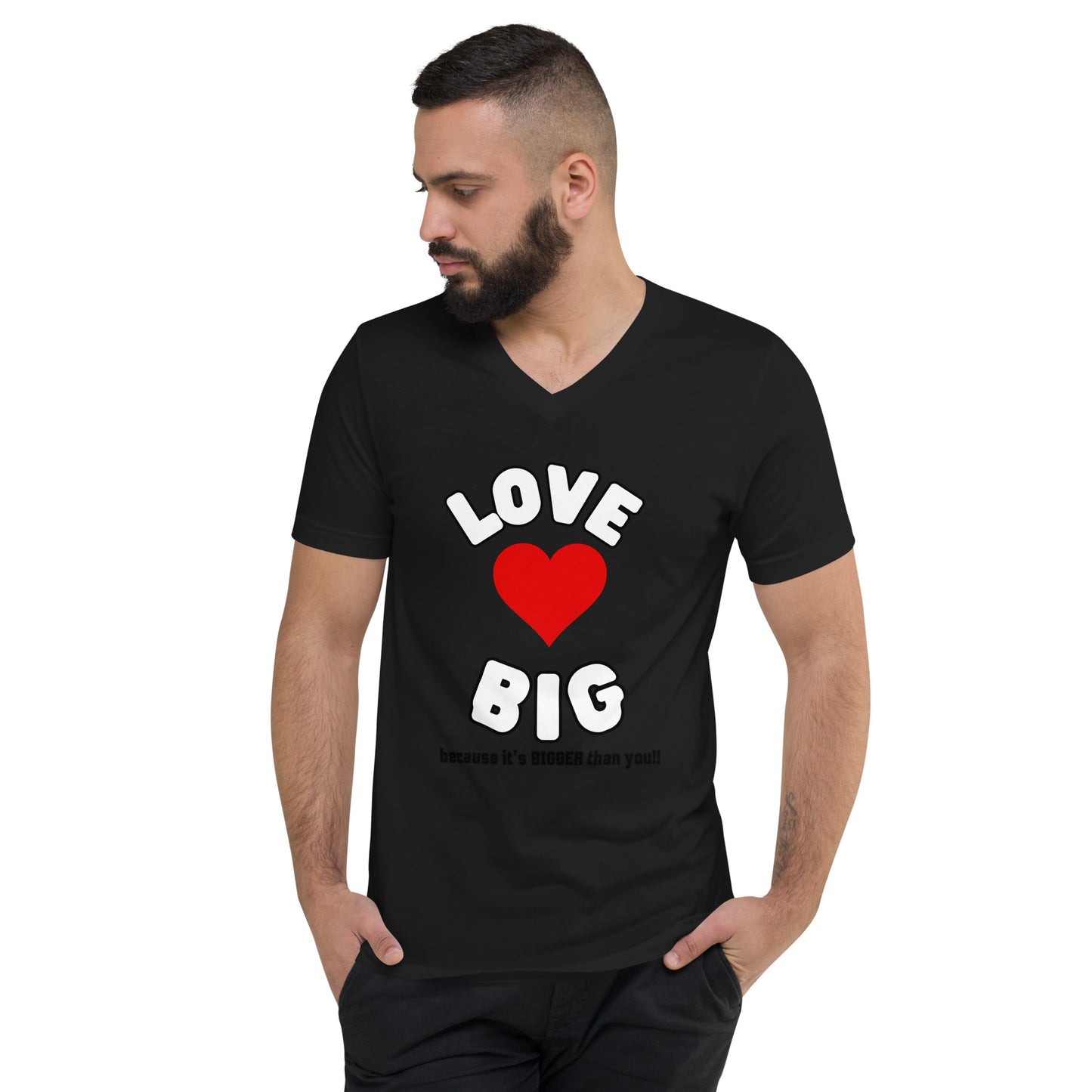 Unisex Short Sleeve V-Neck T-Shirt-LOVE BIG