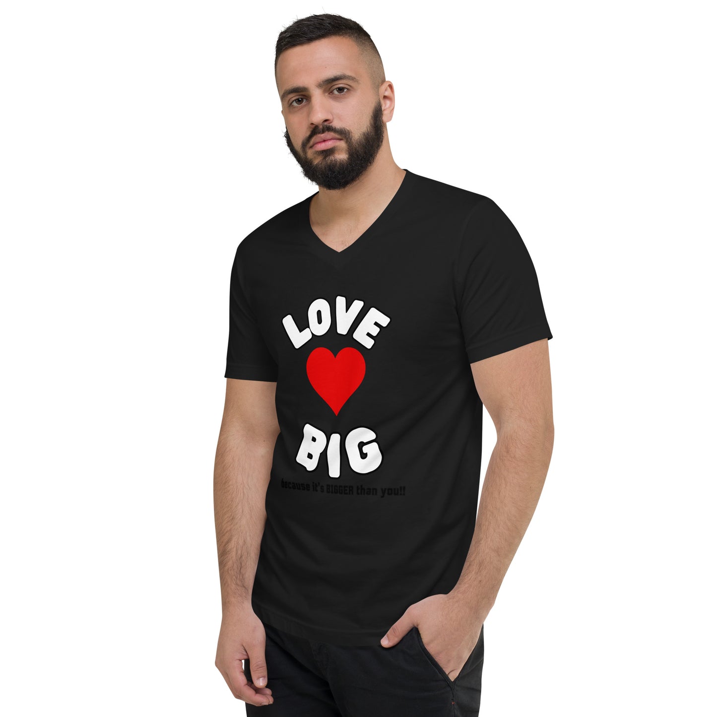 Unisex Short Sleeve V-Neck T-Shirt-LOVE BIG