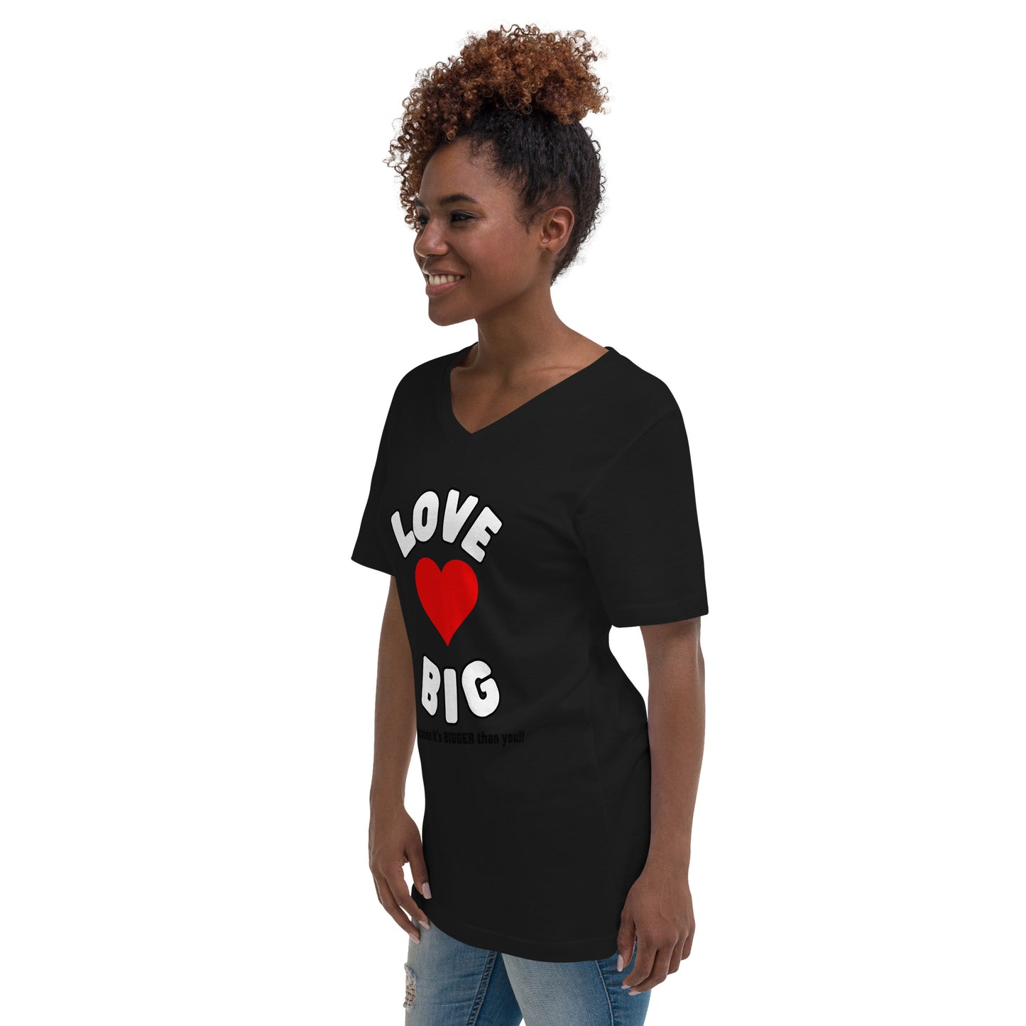 Unisex Short Sleeve V-Neck T-Shirt-LOVE BIG