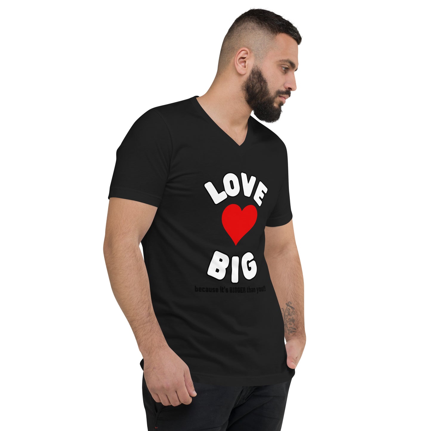 Unisex Short Sleeve V-Neck T-Shirt-LOVE BIG