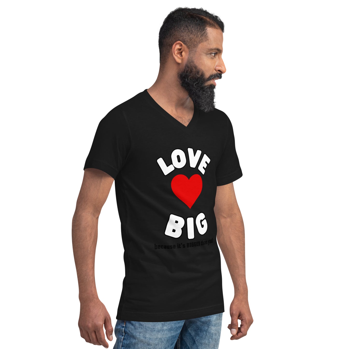 Unisex Short Sleeve V-Neck T-Shirt-LOVE BIG