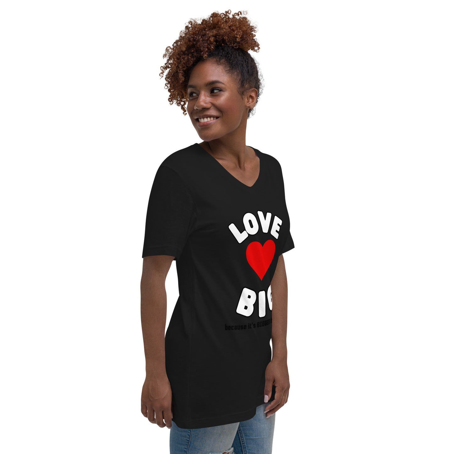 Unisex Short Sleeve V-Neck T-Shirt-LOVE BIG