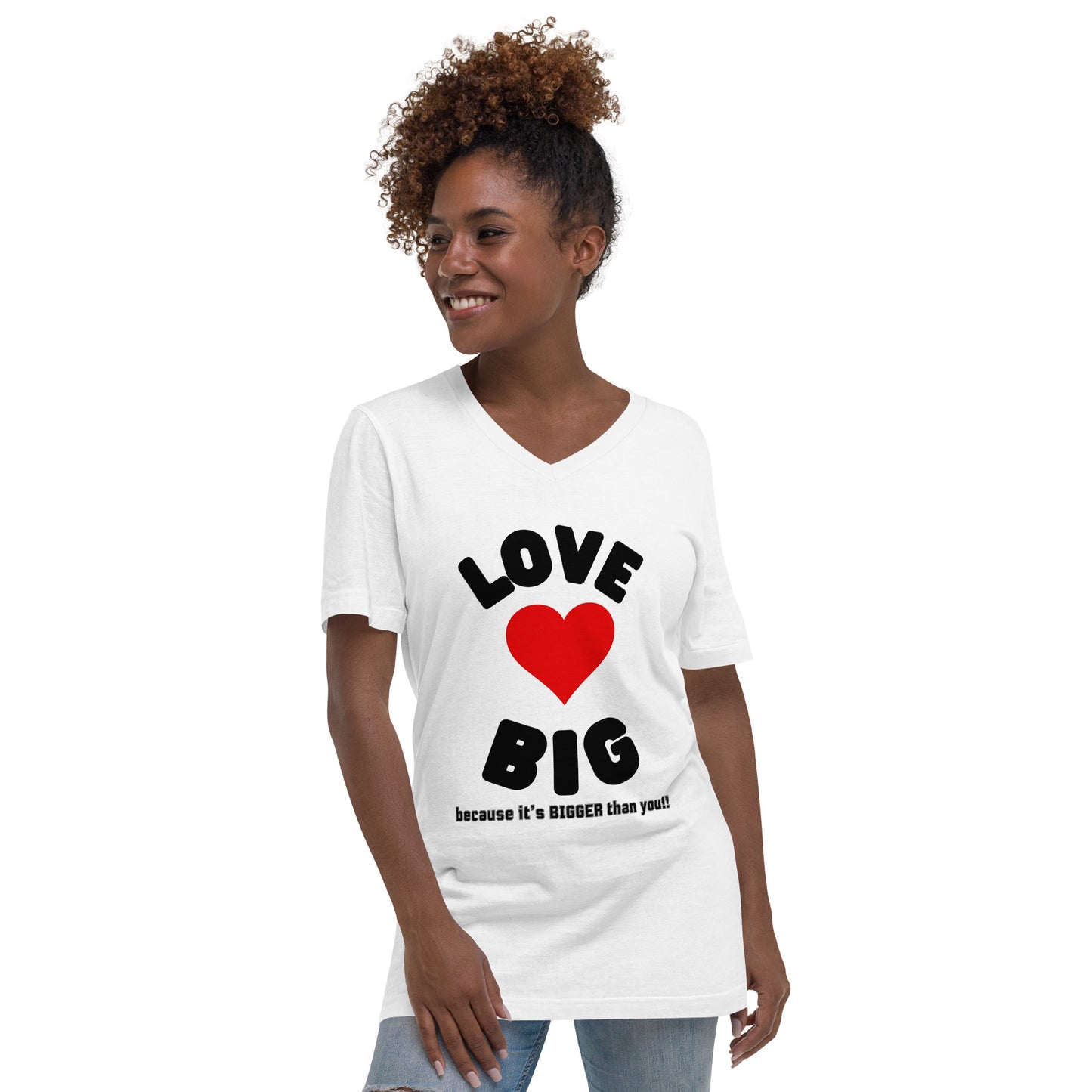 Unisex Short Sleeve V-Neck T-Shirt-LOVE BIG