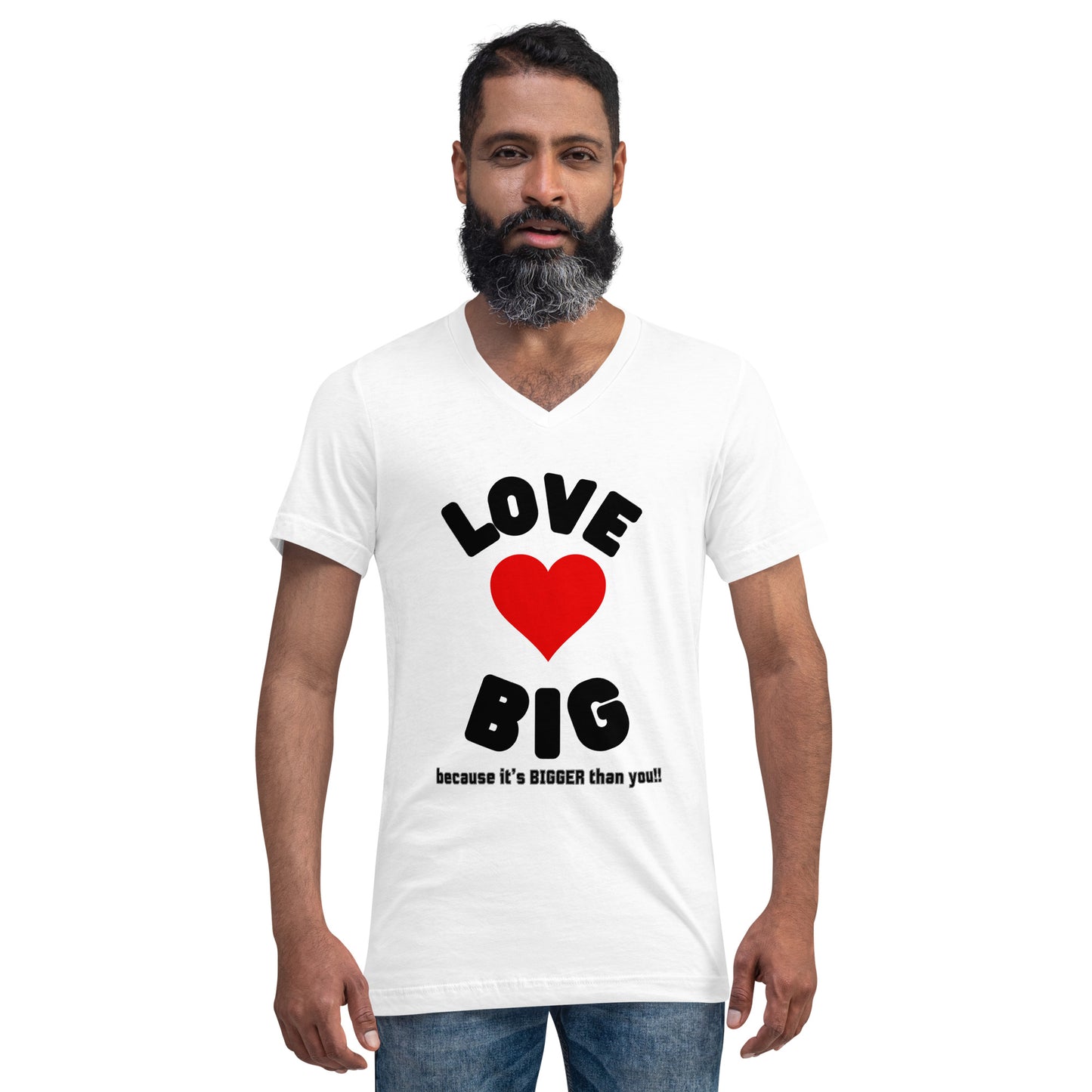 Unisex Short Sleeve V-Neck T-Shirt-LOVE BIG