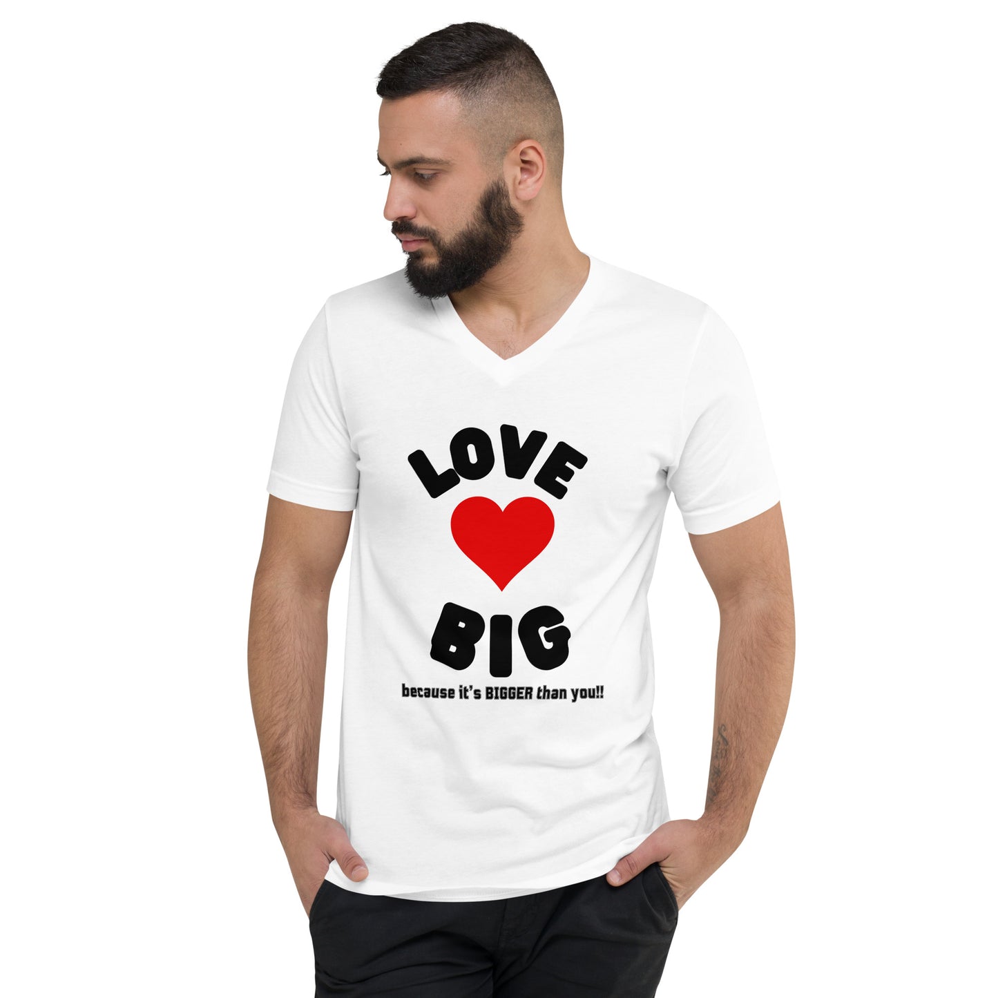 Unisex Short Sleeve V-Neck T-Shirt-LOVE BIG