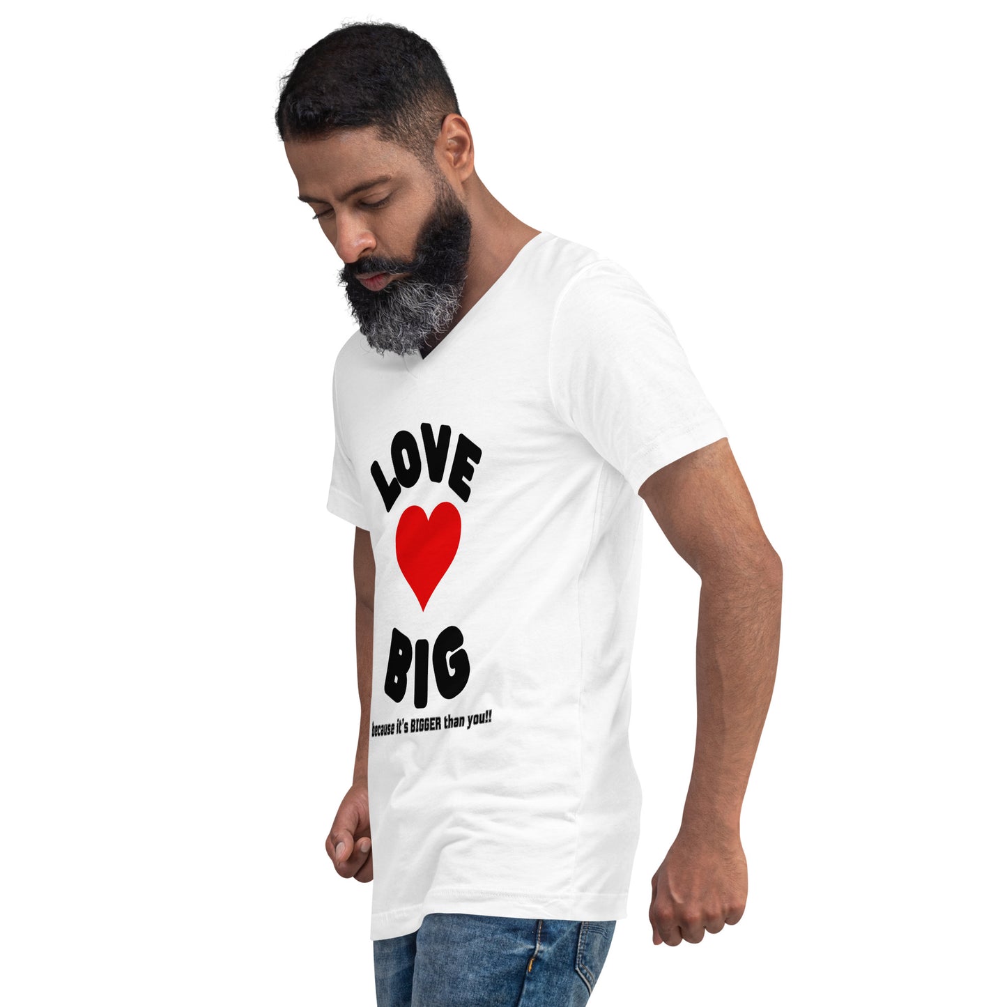 Unisex Short Sleeve V-Neck T-Shirt-LOVE BIG