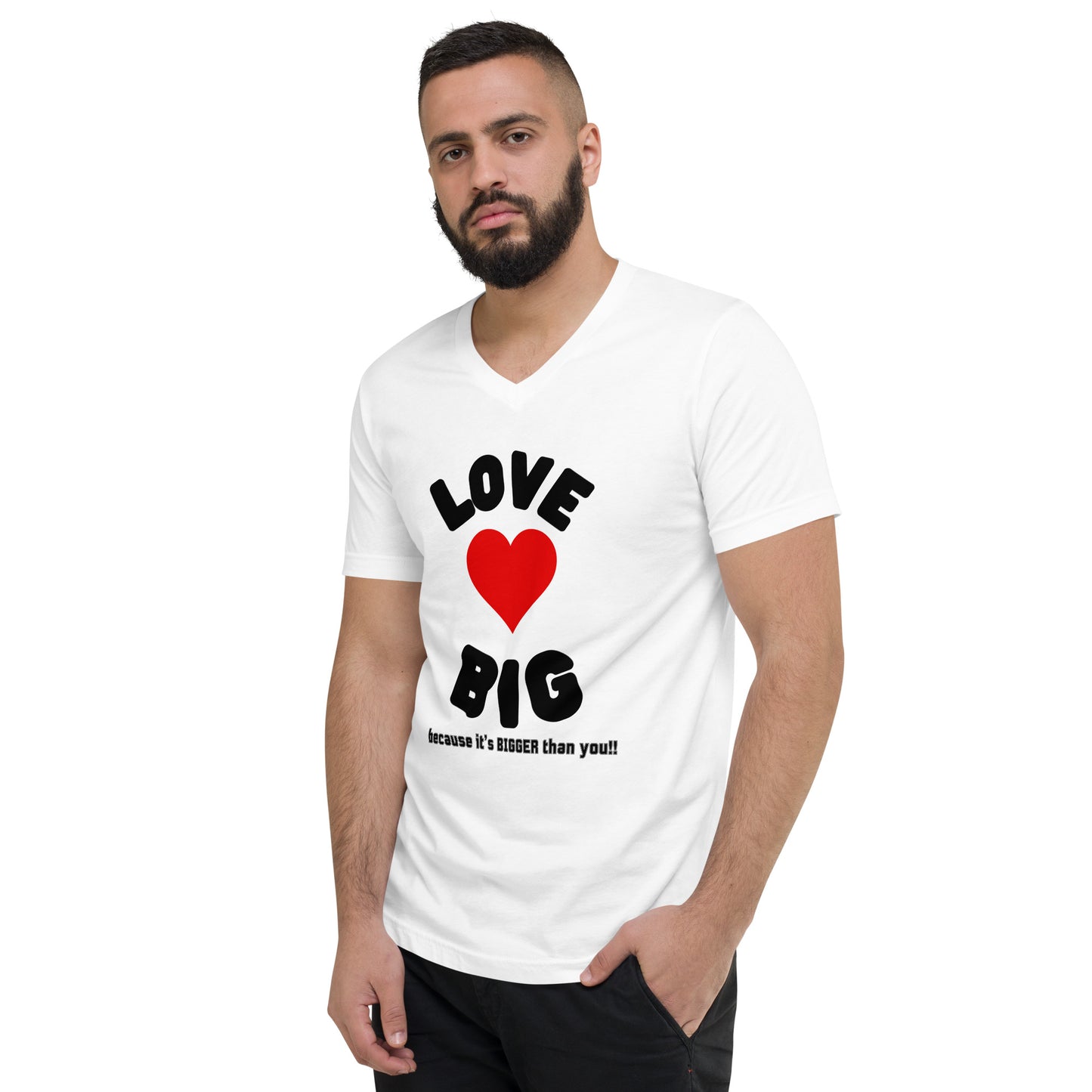 Unisex Short Sleeve V-Neck T-Shirt-LOVE BIG