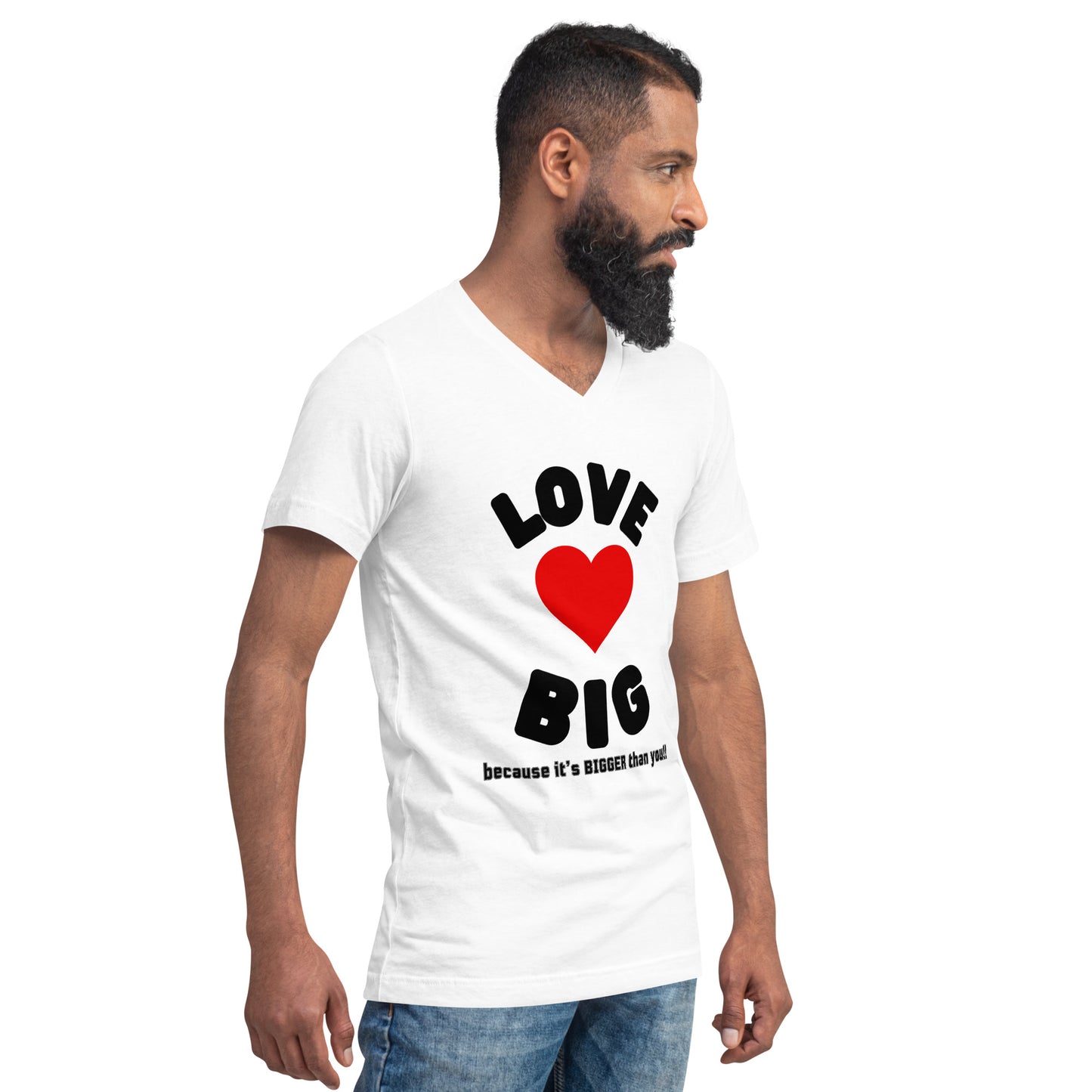 Unisex Short Sleeve V-Neck T-Shirt-LOVE BIG