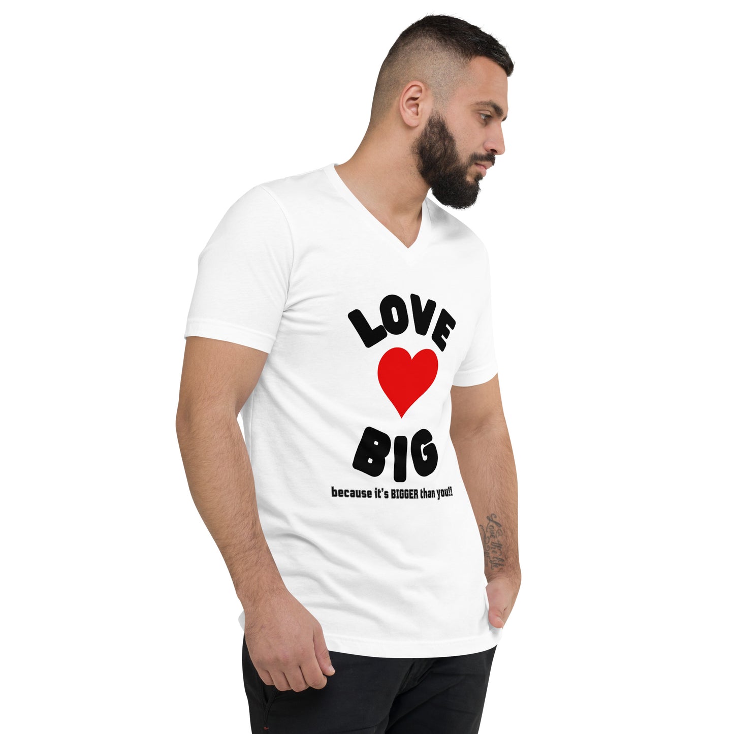 Unisex Short Sleeve V-Neck T-Shirt-LOVE BIG