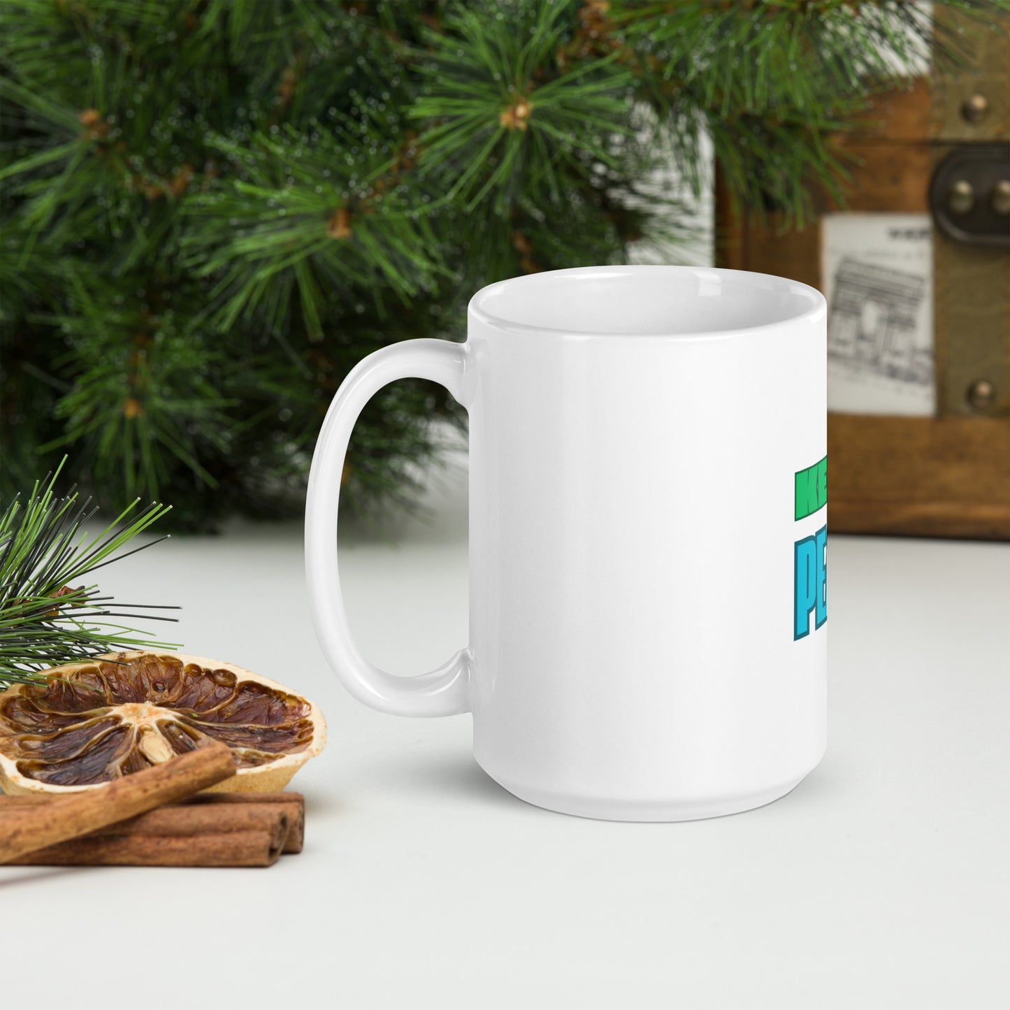 White glossy mug-KEEP YOUR PEACE