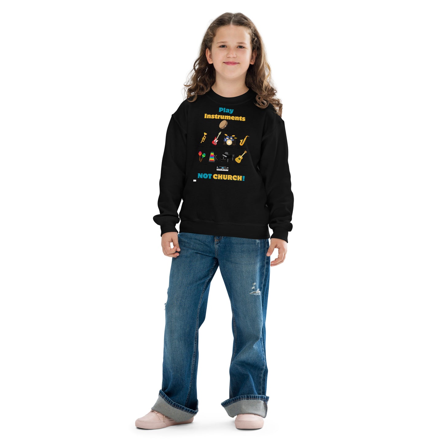 Youth Crewneck Sweatshirt-Play Instruments NOT CHURCH