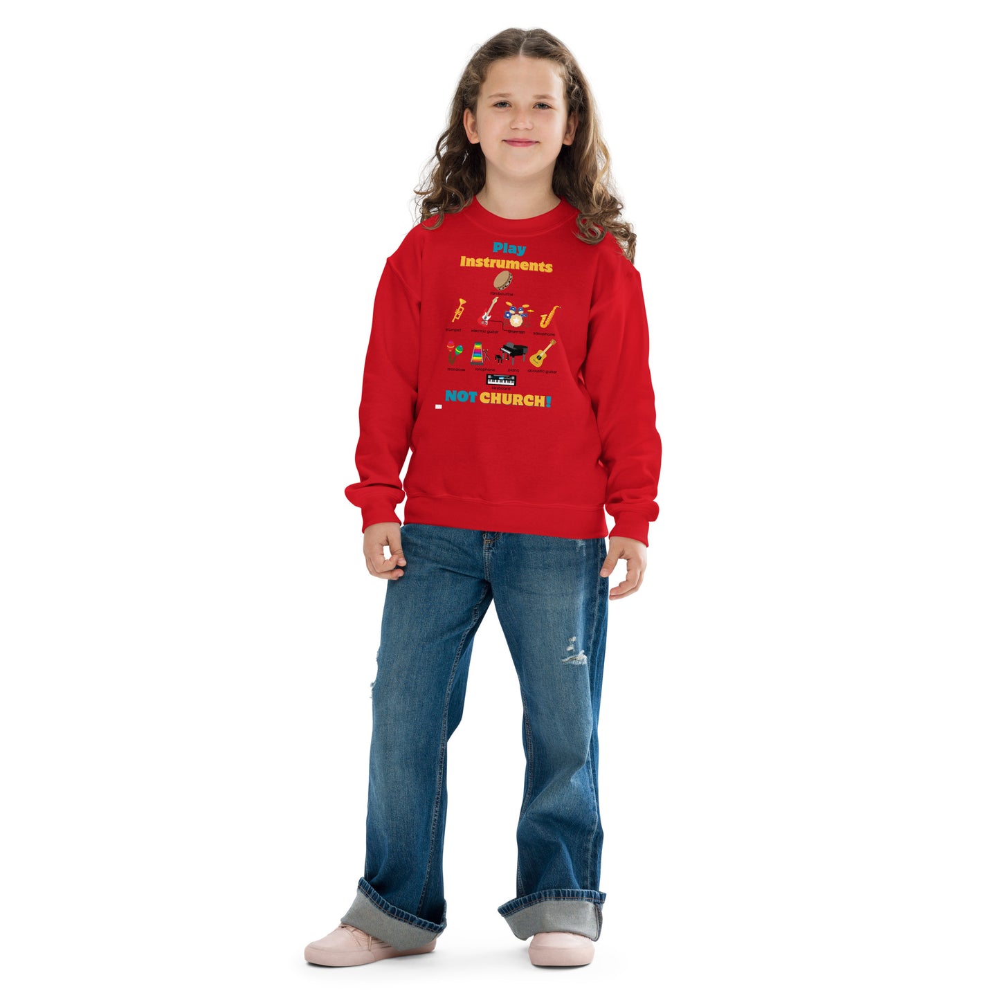 Youth Crewneck Sweatshirt-Play Instruments NOT CHURCH