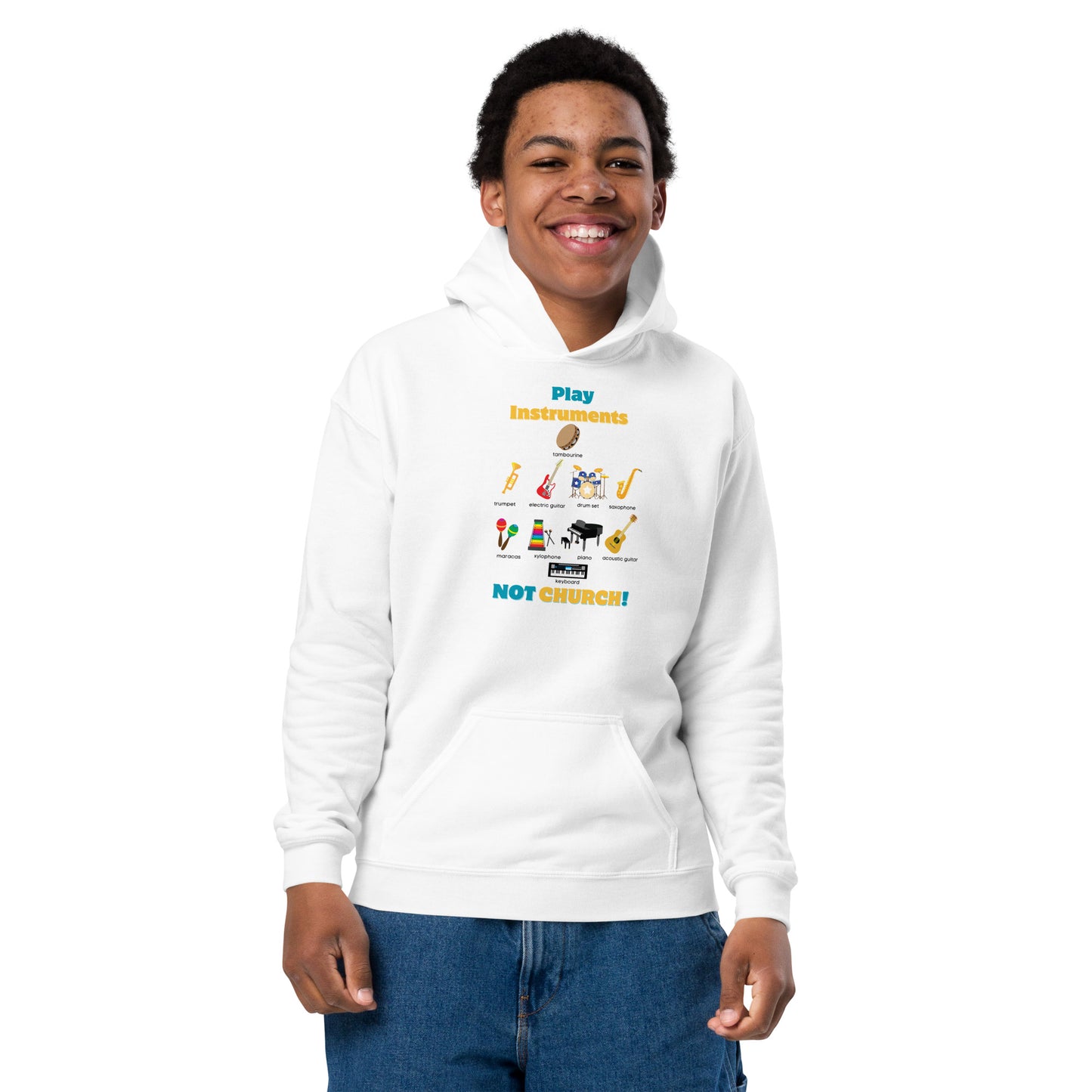 Youth Heavy Blend Hoodie-Play Instruments NOT CHURCH