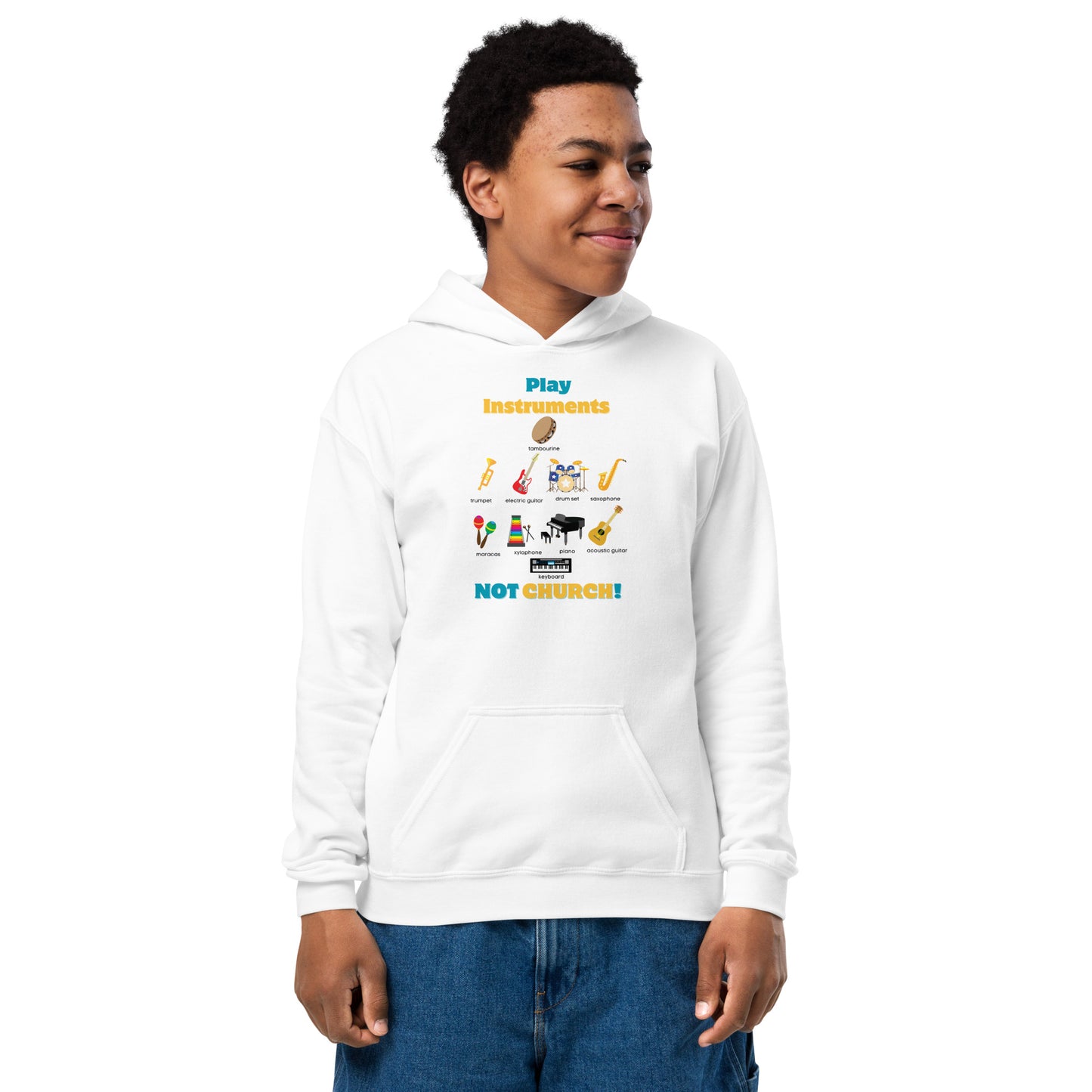 Youth Heavy Blend Hoodie-Play Instruments NOT CHURCH