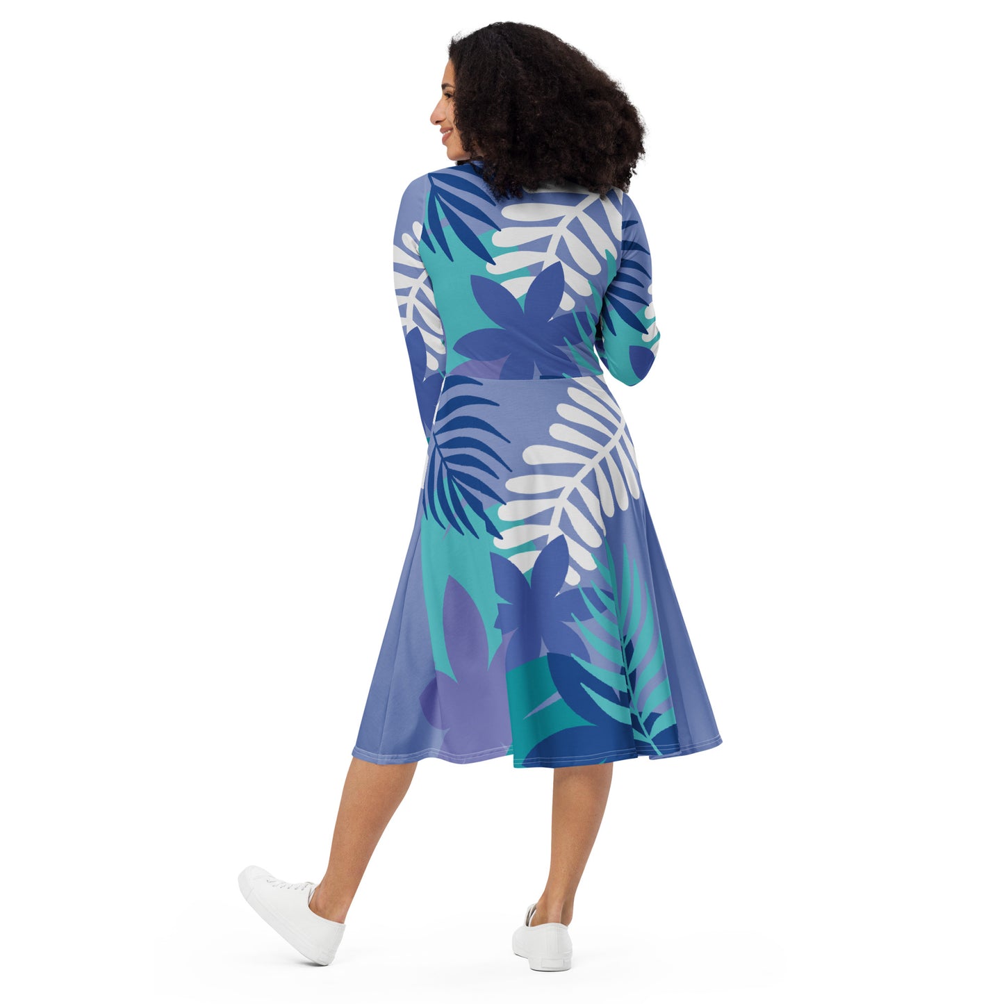 All-over print long sleeve midi dress-808 Collection