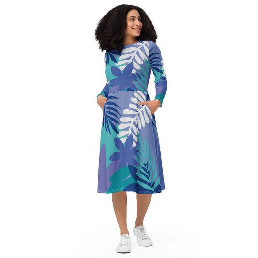 All-over print long sleeve midi dress-808 Collection