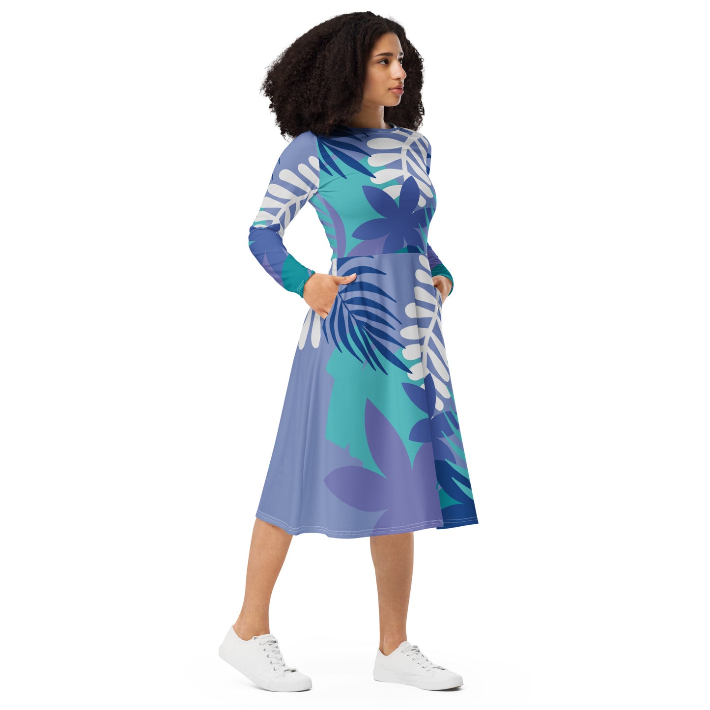 All-over print long sleeve midi dress-808 Collection