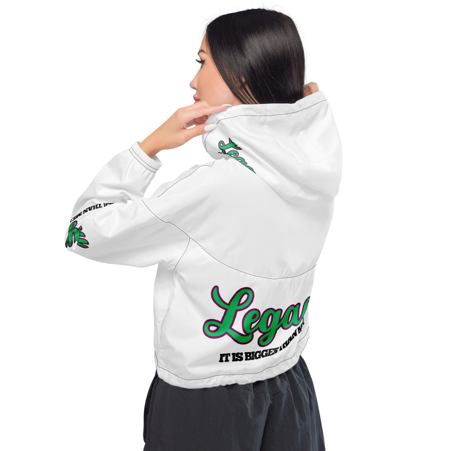 Women’s Cropped Windbreaker-LEGACY "It Is Bigger Than Me!" (GREEN)