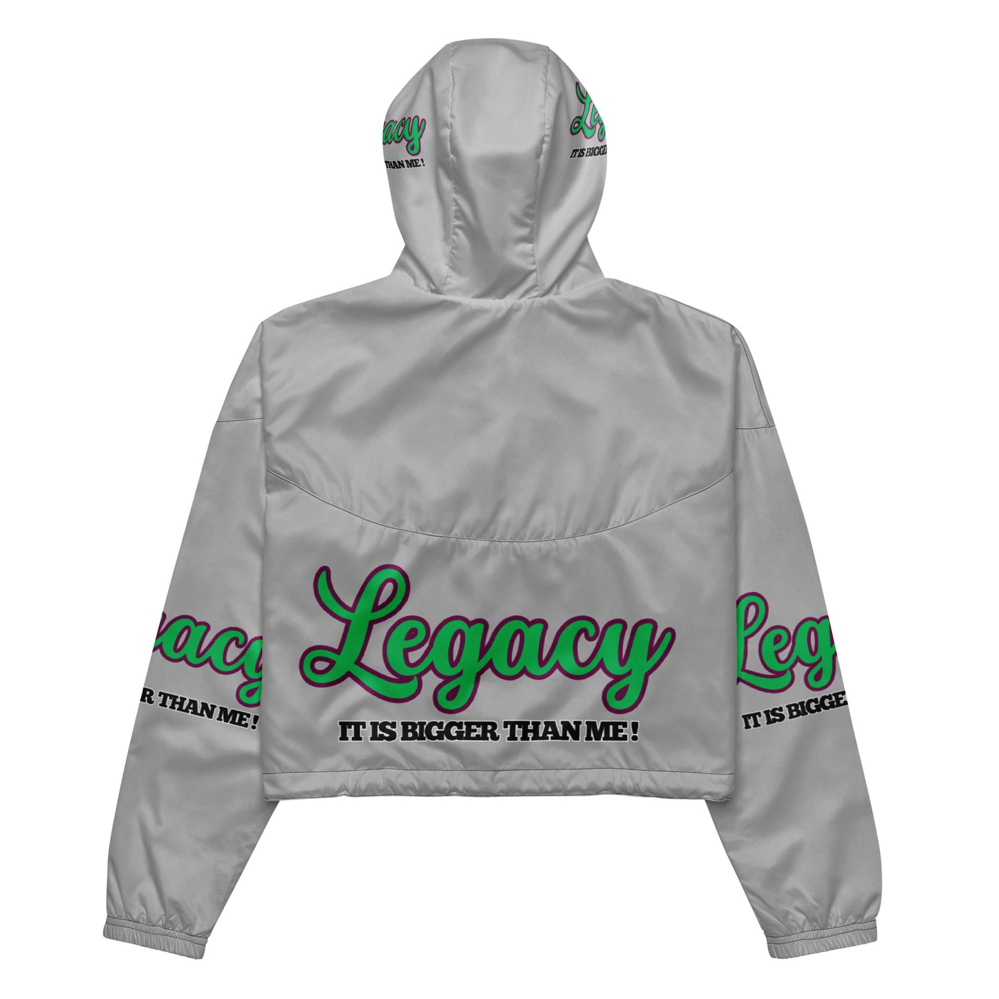 Women’s Cropped Windbreaker-LEGACY "It Is Bigger Than Me!" (GREEN ON GREY)