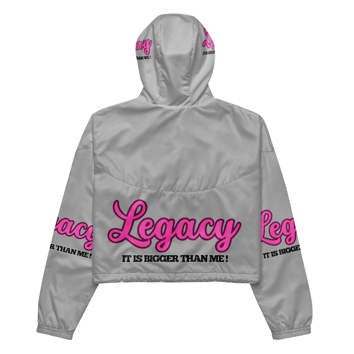 Women’s Cropped Windbreaker-LEGACY "It Is Bigger Than Me!" (PINK ON GREY)