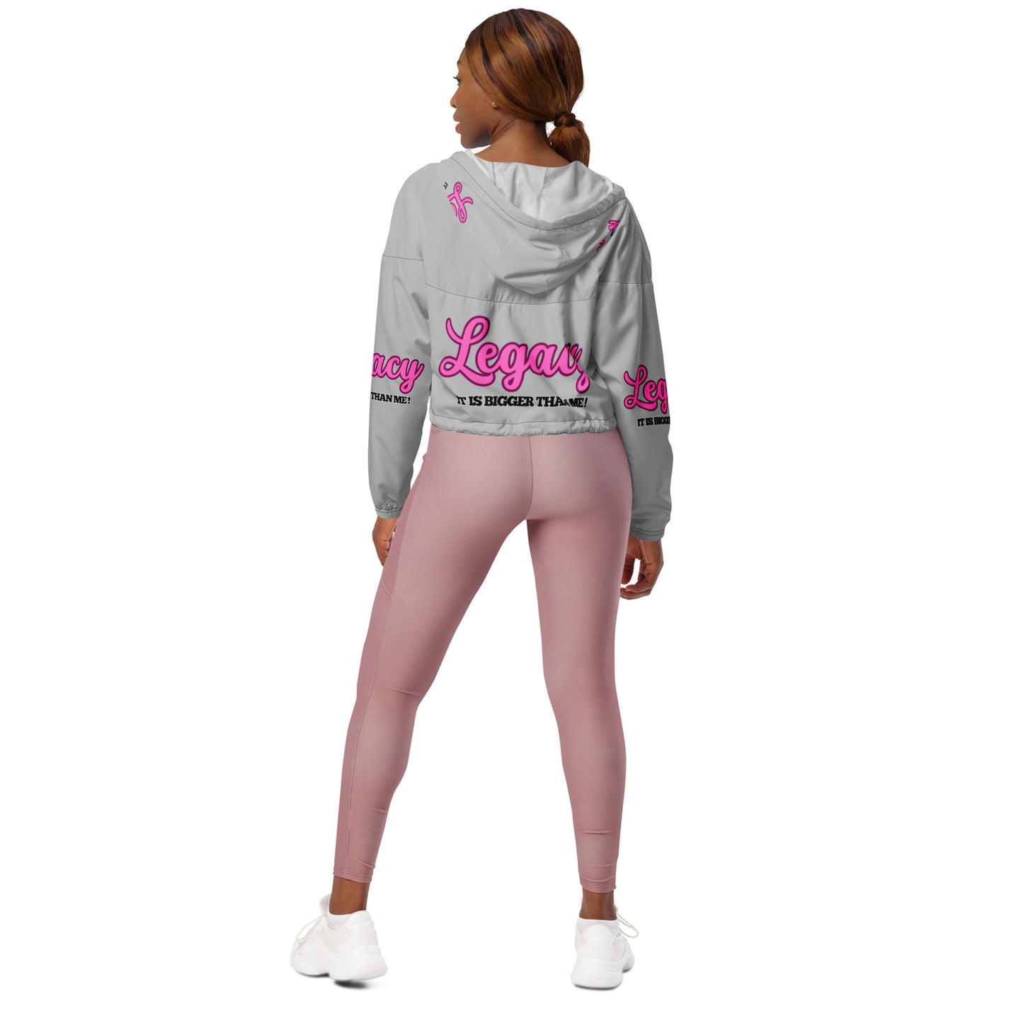 Women’s Cropped Windbreaker-LEGACY "It Is Bigger Than Me!" (PINK ON GREY)