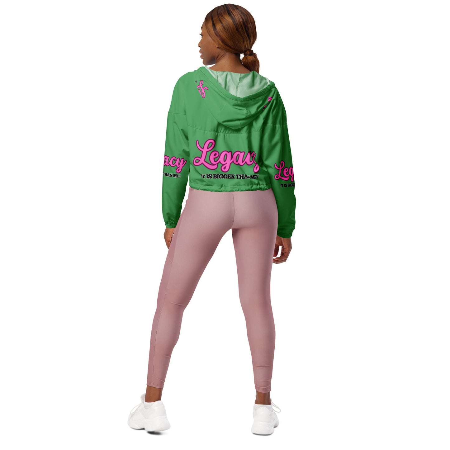 Women’s Cropped Windbreaker-LEGACY "It Is Bigger Than Me!" (PINK ON GREEN)