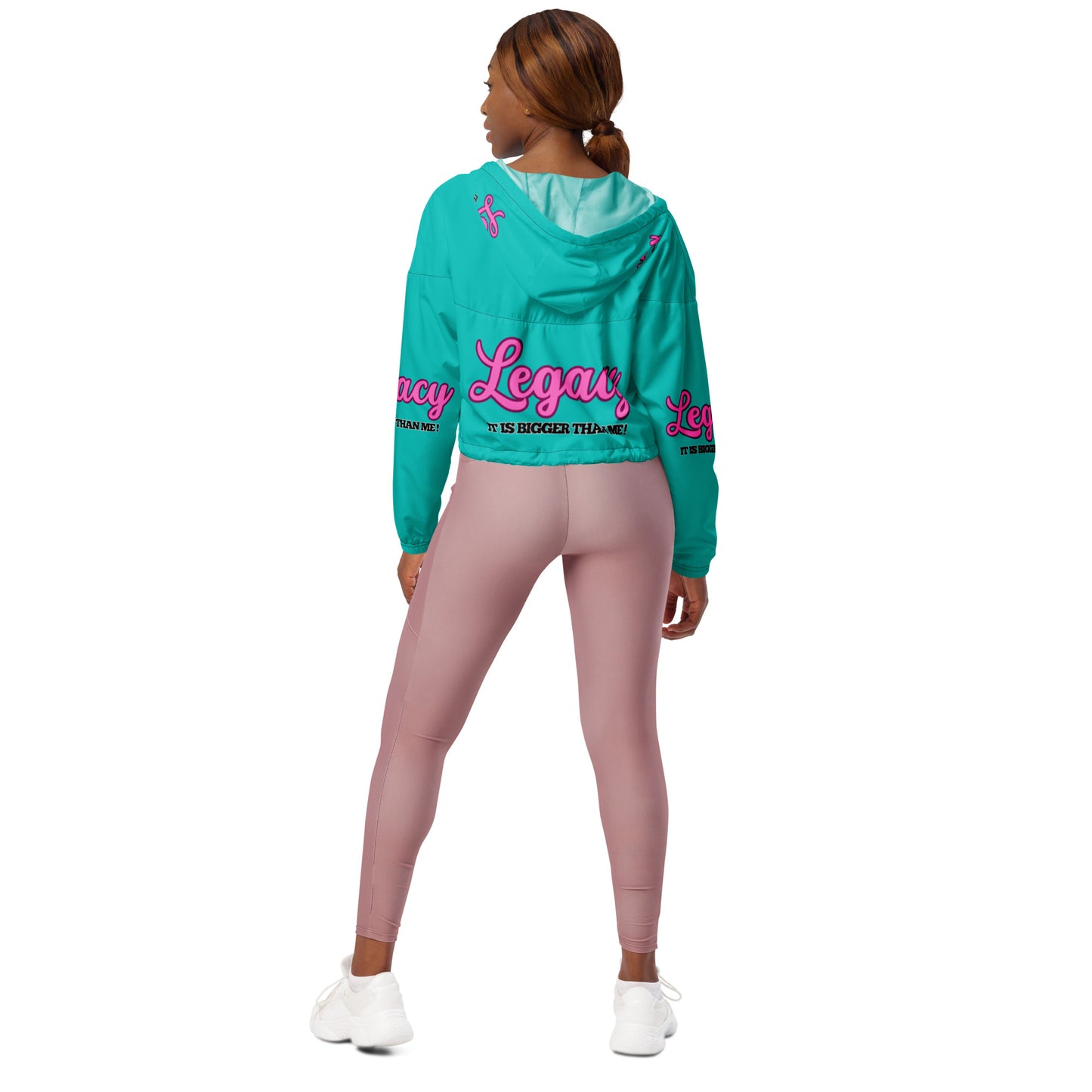 Women’s Cropped Windbreaker--LEGACY "It Is Bigger Than Me!" (PINK ON BLUE)