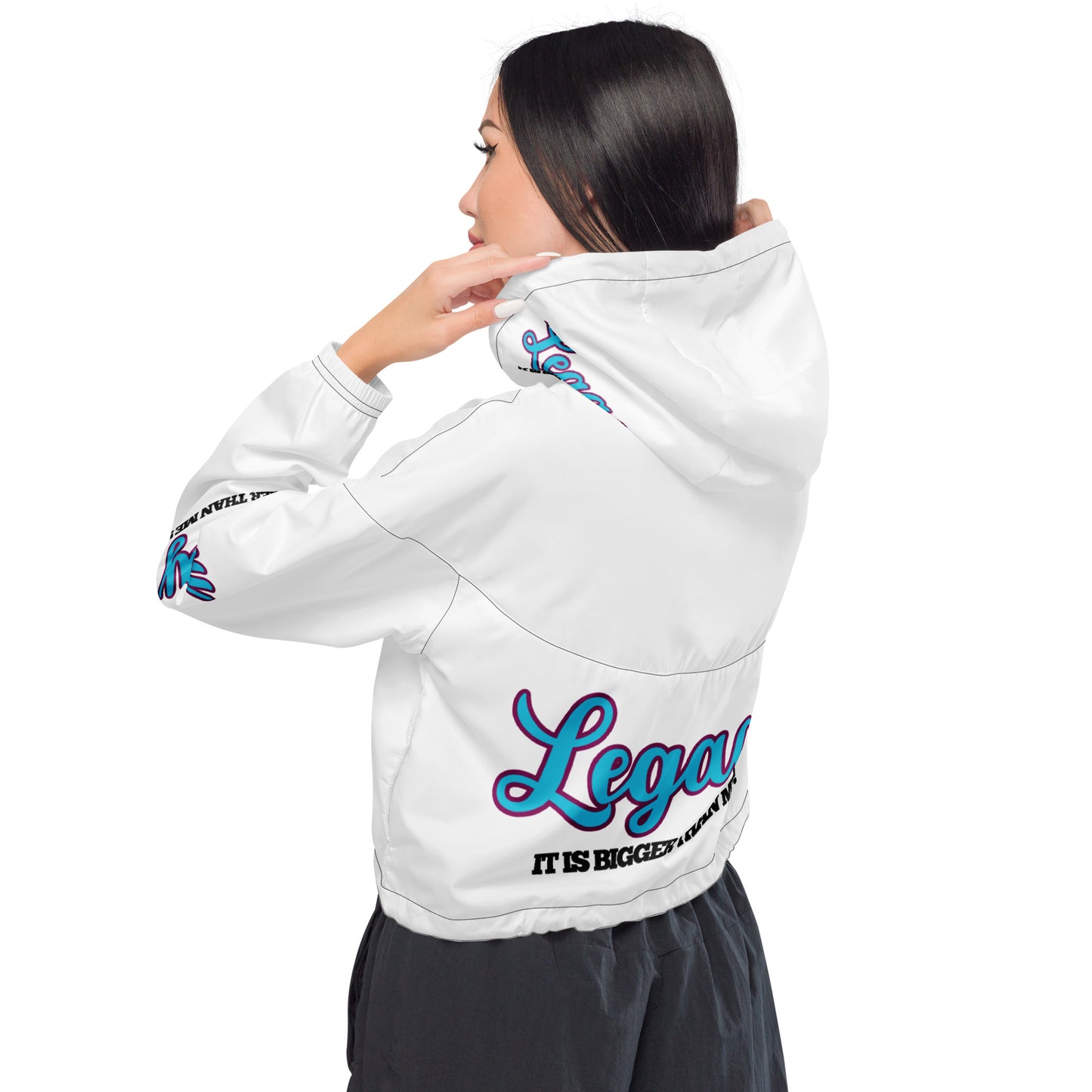 Women’s Cropped Windbreaker-LEGACY "It Is Bigger Than Me!" (BLUE)