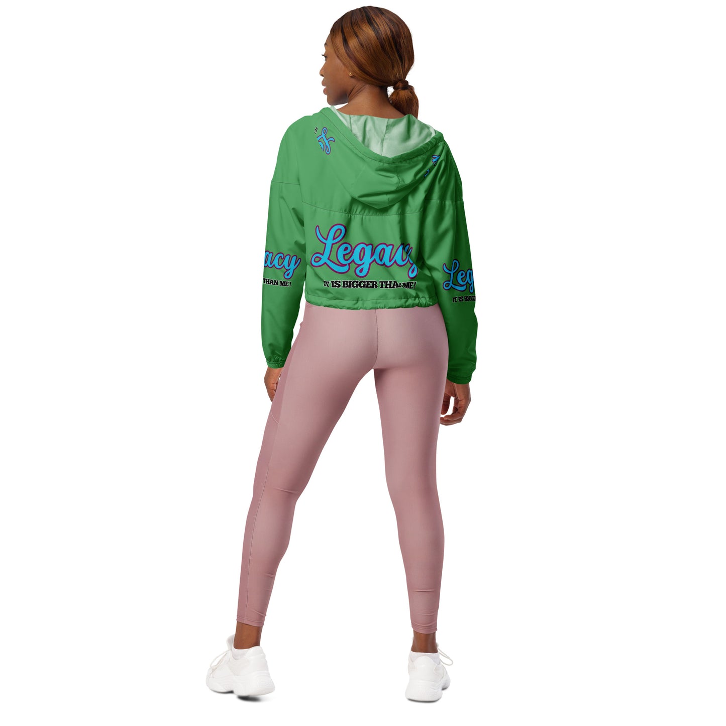 Women’s Cropped Windbreaker-LEGACY "It Is Bigger Than Me!" (BLUE ON GREEN)