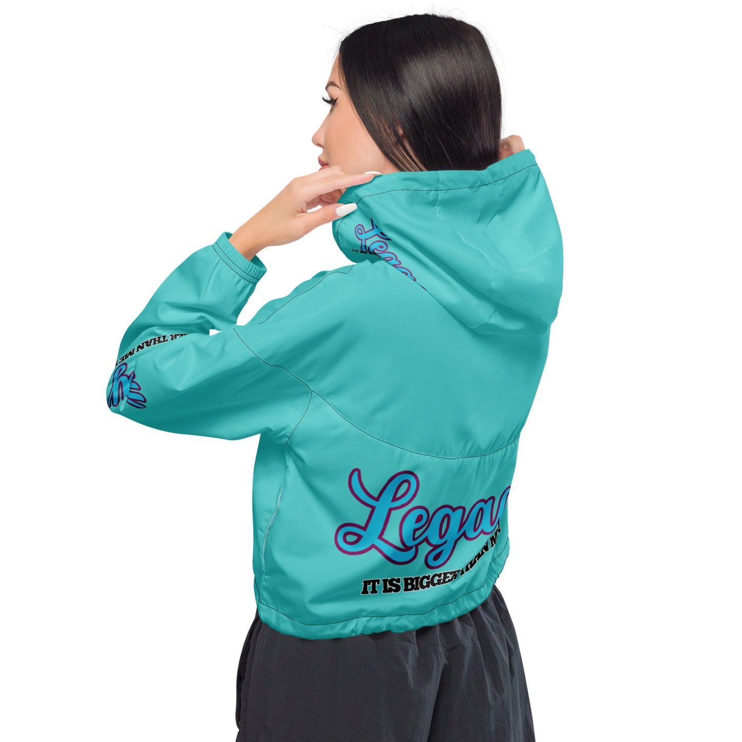 Women’s Cropped Windbreaker-LEGACY "It Is Bigger Than Me!" (BLUE ON BLUE)