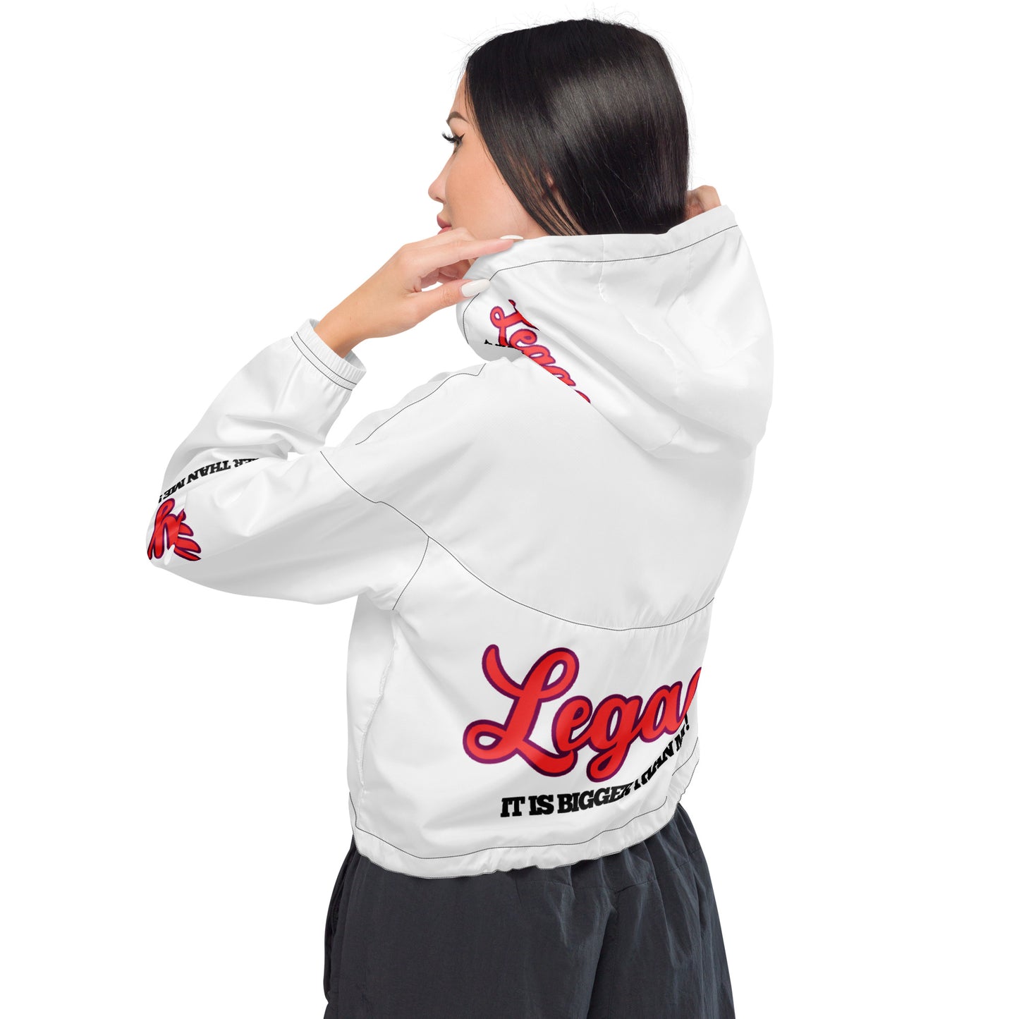 Women’s Cropped Windbreaker-LEGACY "It Is Bigger Than Me!" (RED)