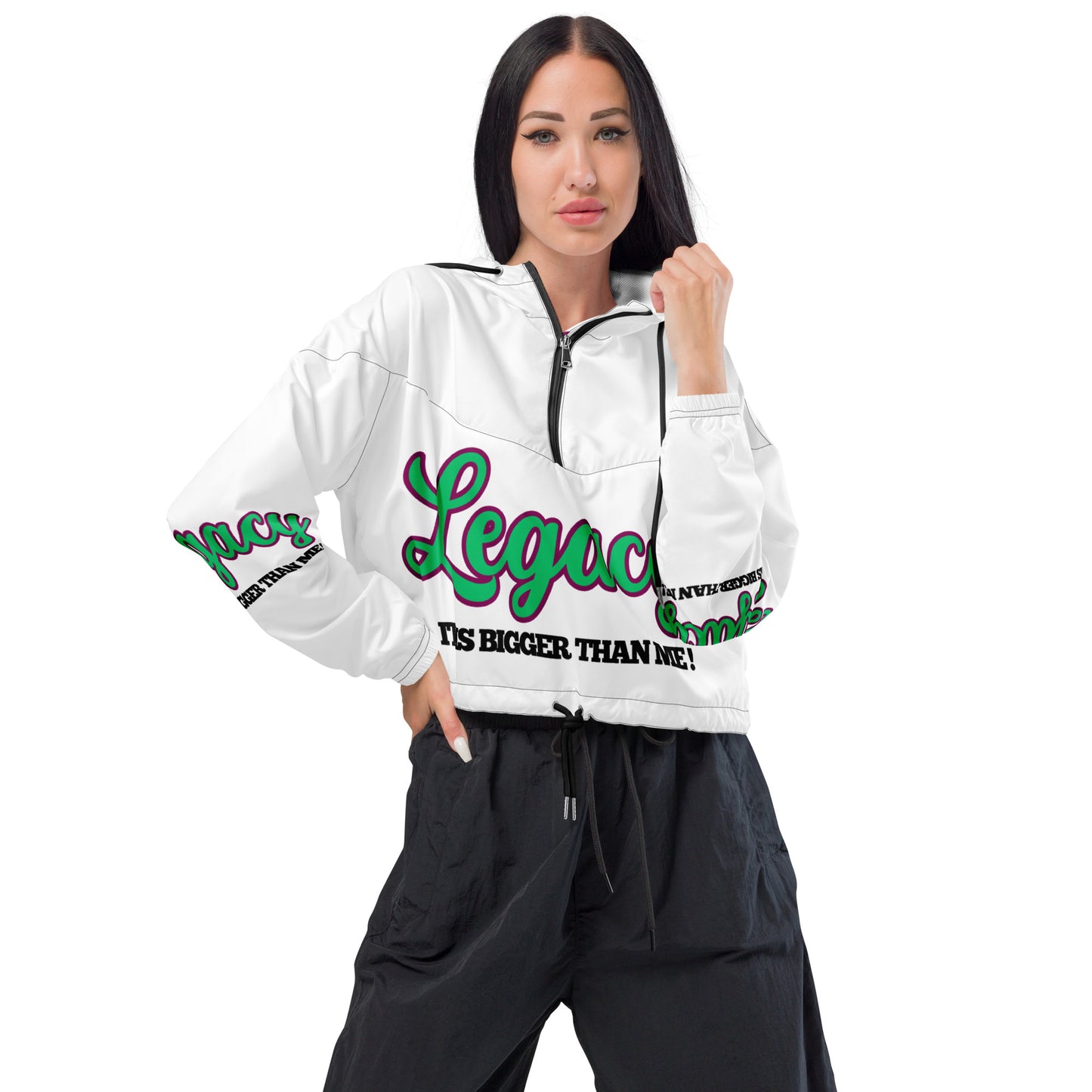 Women’s Cropped Windbreaker-LEGACY "It Is Bigger Than Me!" (GREEN)