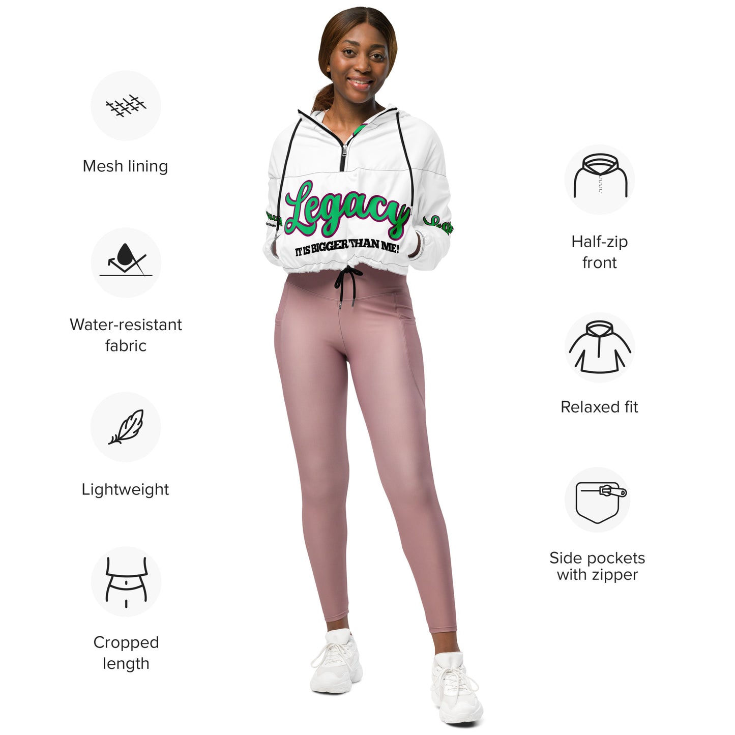 Women’s Cropped Windbreaker-LEGACY "It Is Bigger Than Me!" (GREEN)