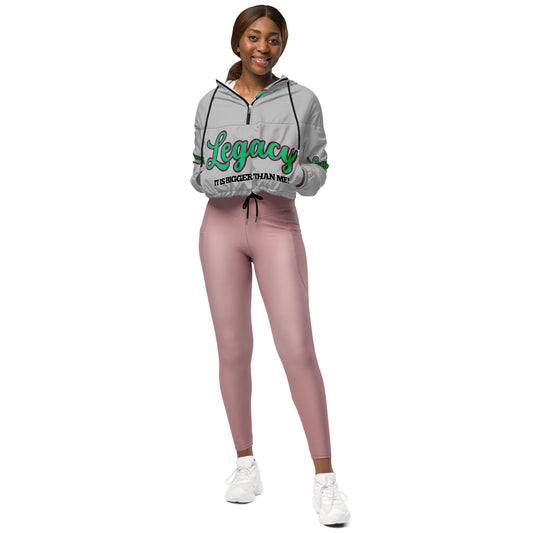 Women’s Cropped Windbreaker-LEGACY "It Is Bigger Than Me!" (GREEN ON GREY)