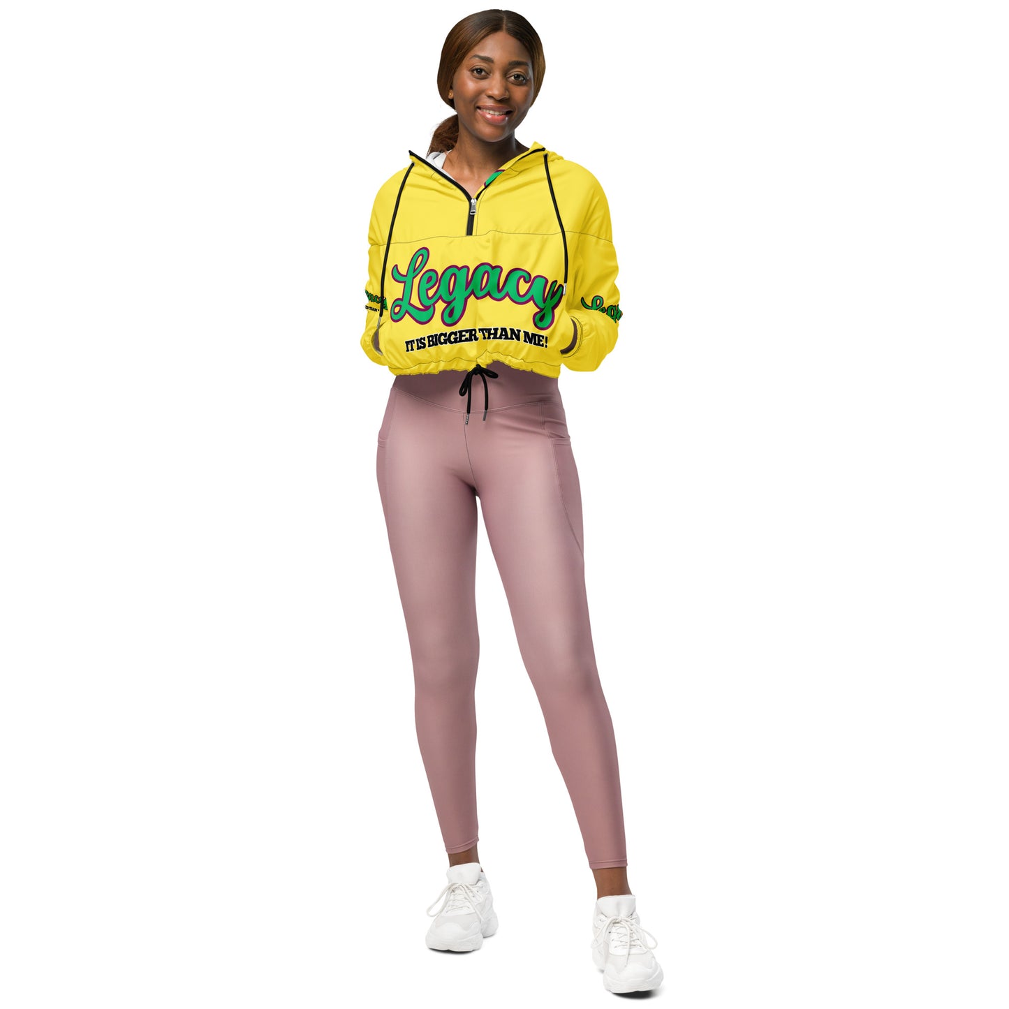 Women’s Cropped Windbreaker-LEGACY "It Is Bigger Than Me!" (GREEN ON YELLOW)