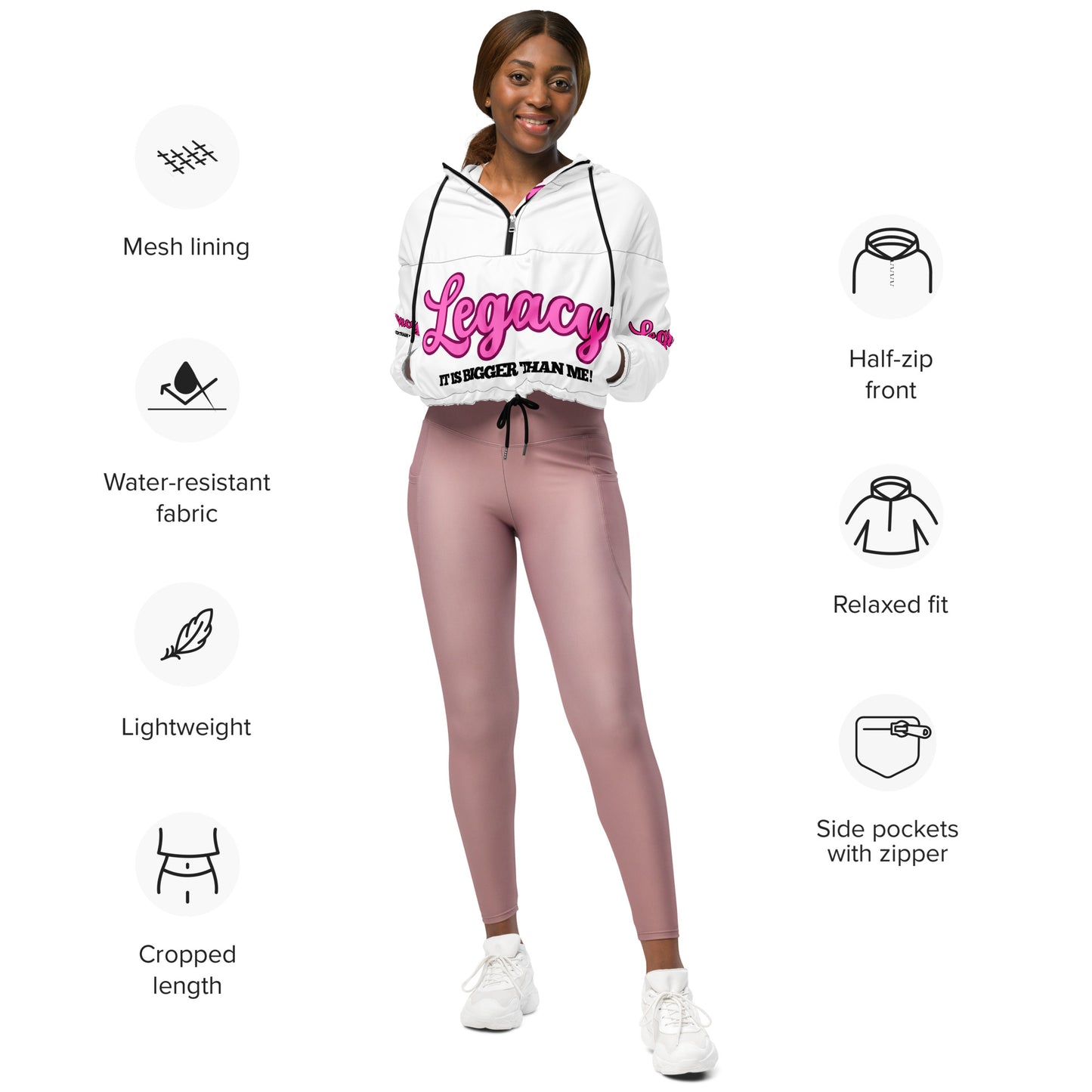 Women’s Cropped Windbreaker-LEGACY "It Is Bigger Than Me!" (PINK)