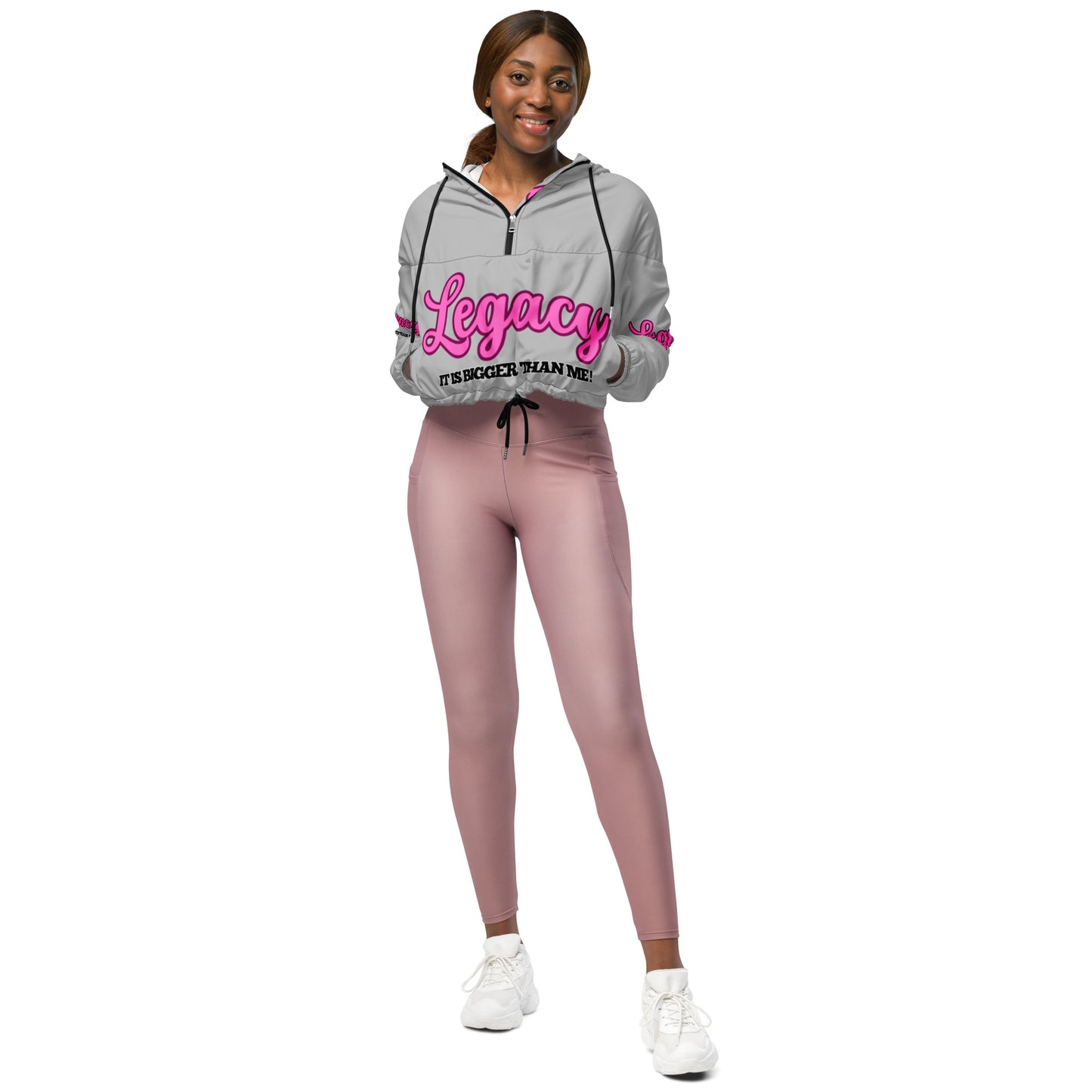 Women’s Cropped Windbreaker-LEGACY "It Is Bigger Than Me!" (PINK ON GREY)