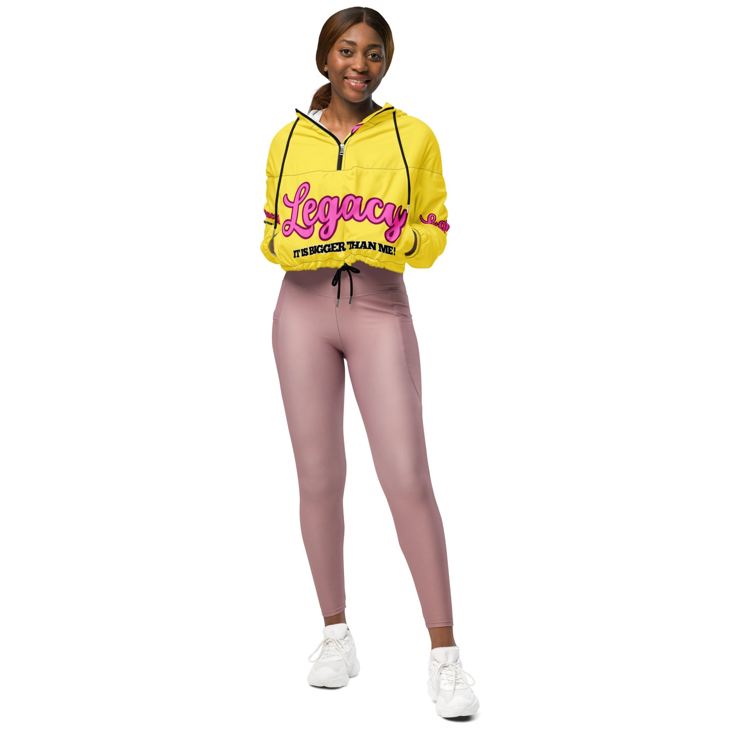 Women’s Cropped Windbreaker-LEGACY "It Is Bigger Than Me!" (PINK ON YELLOW)