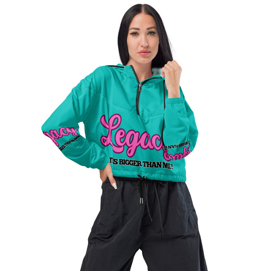 Women’s Cropped Windbreaker--LEGACY "It Is Bigger Than Me!" (PINK ON BLUE)