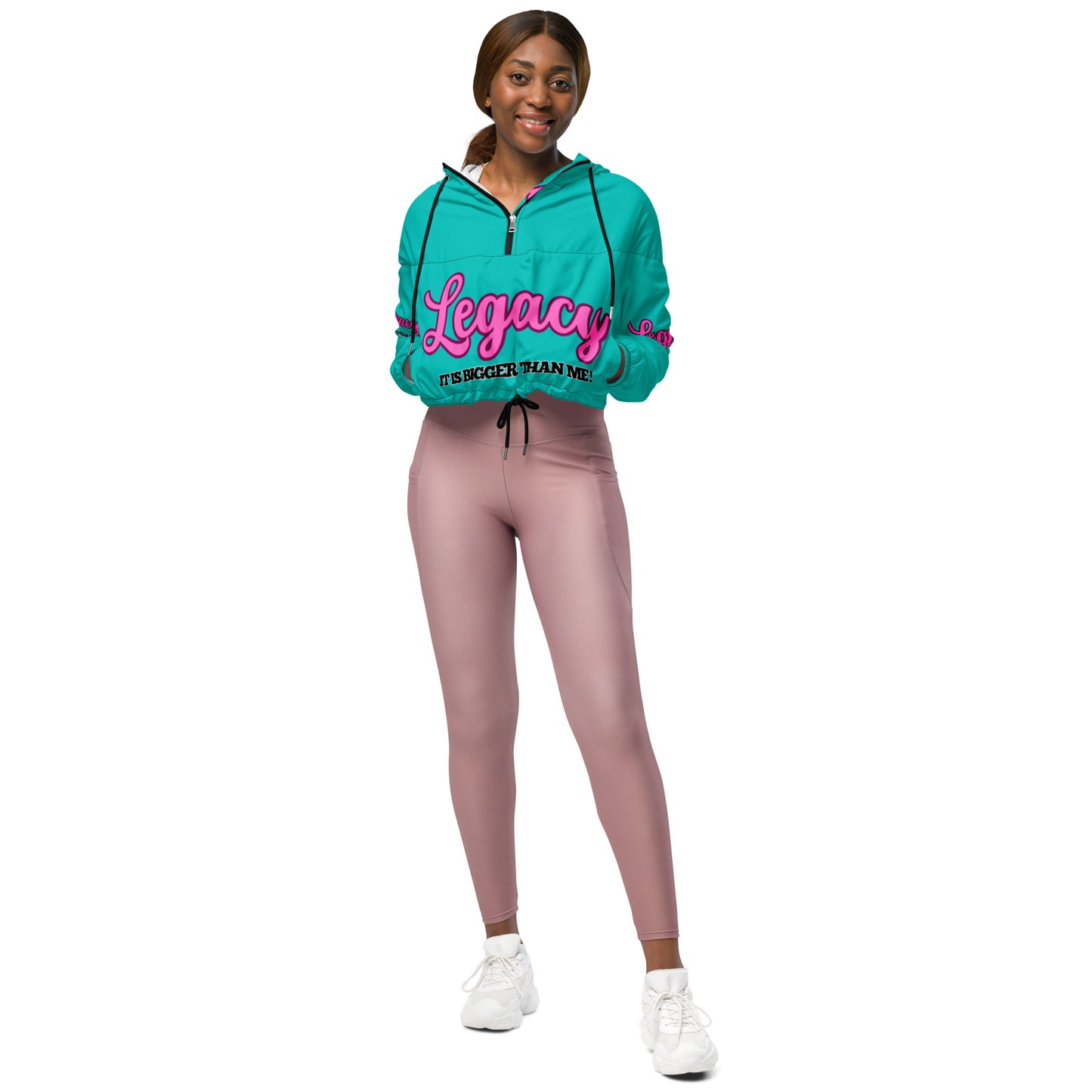 Women’s Cropped Windbreaker--LEGACY "It Is Bigger Than Me!" (PINK ON BLUE)