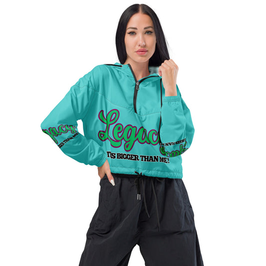 Women’s Cropped Windbreaker-LEGACY "It Is Bigger Than Me!" (GREEN 0N BLUE)