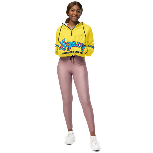 Women’s Cropped Windbreaker-LEGACY "It Is Bigger Than Me!" (BLUE ON YELLOW)