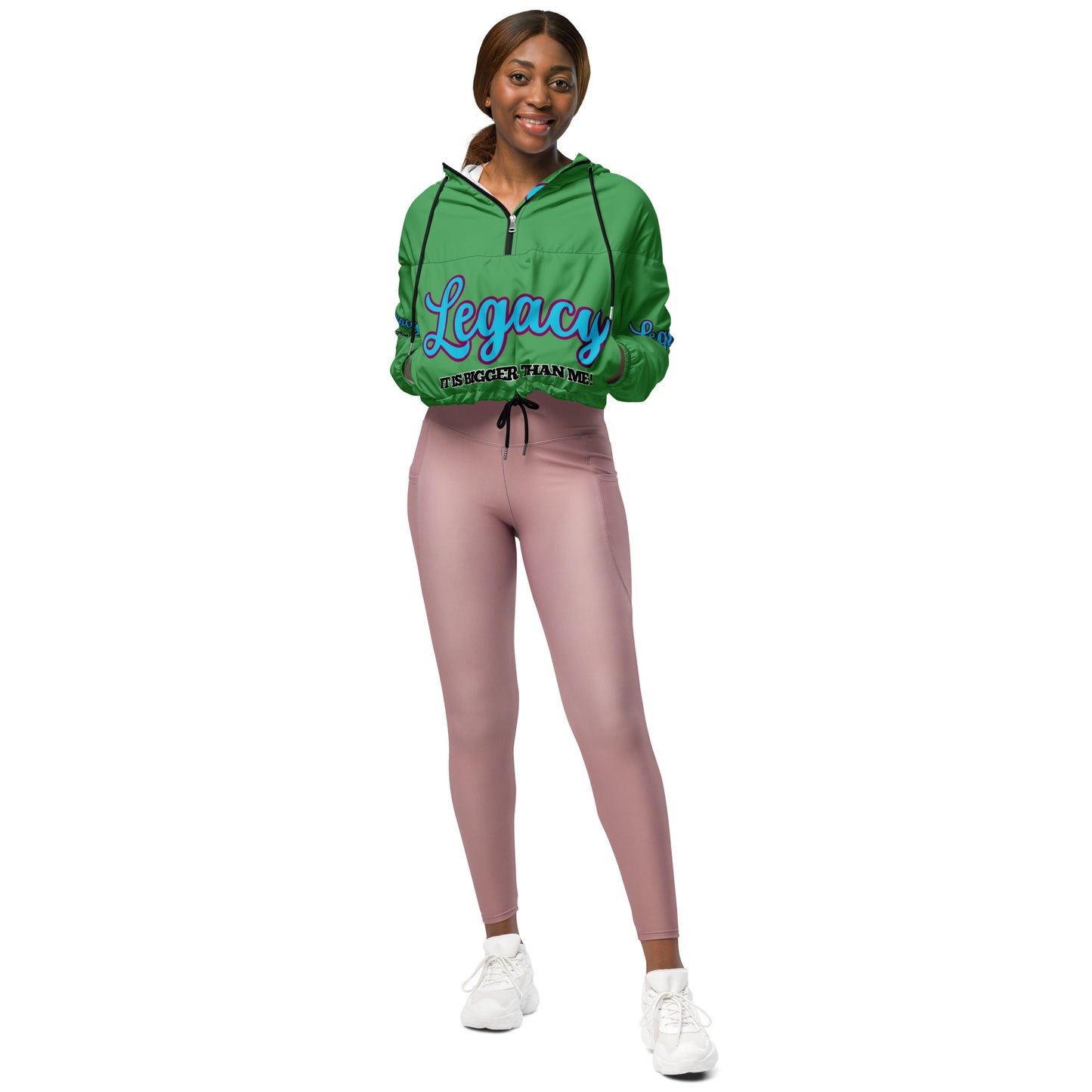 Women’s Cropped Windbreaker-LEGACY "It Is Bigger Than Me!" (BLUE ON GREEN)